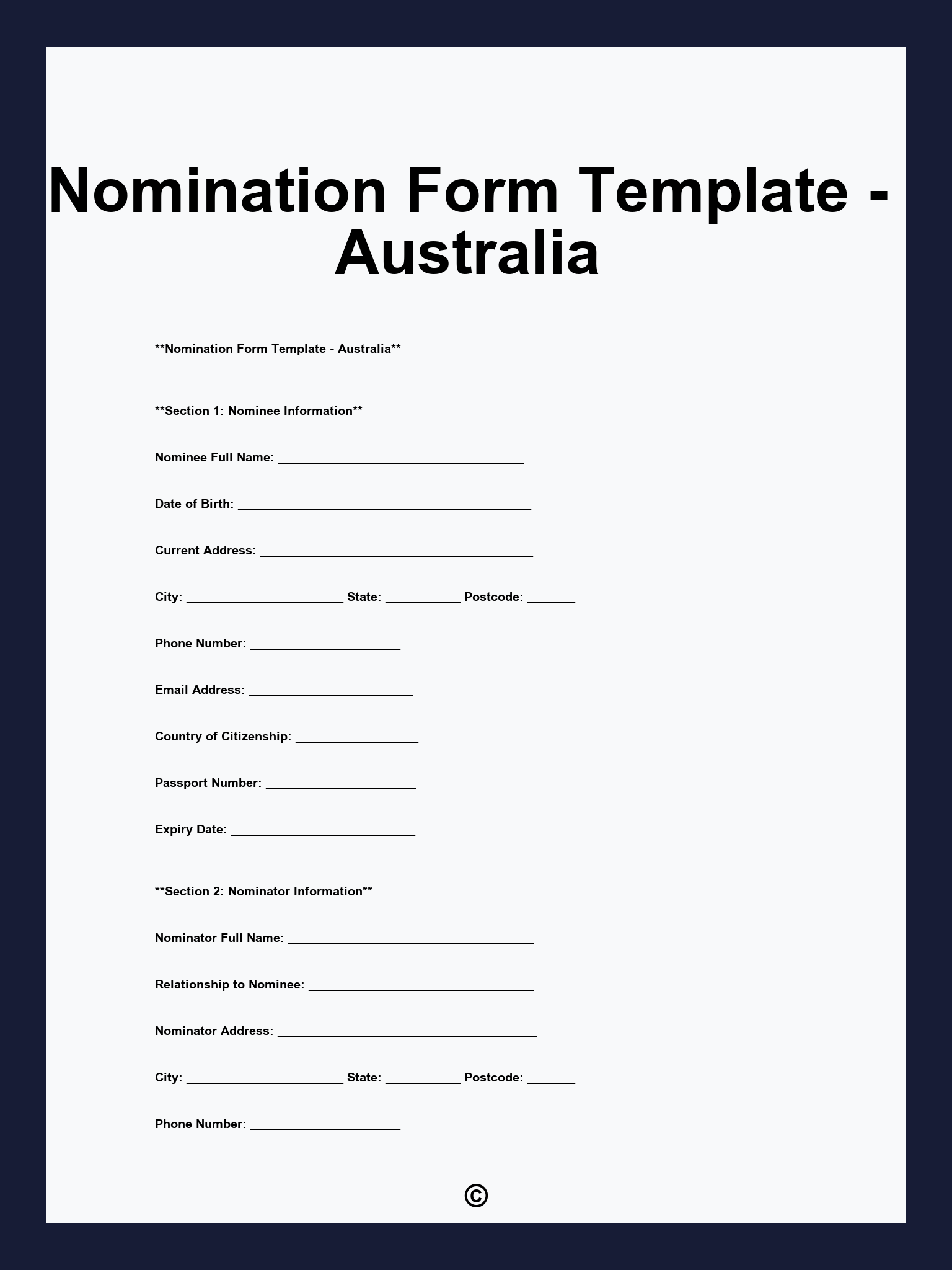 Nomination Form Template - Australia