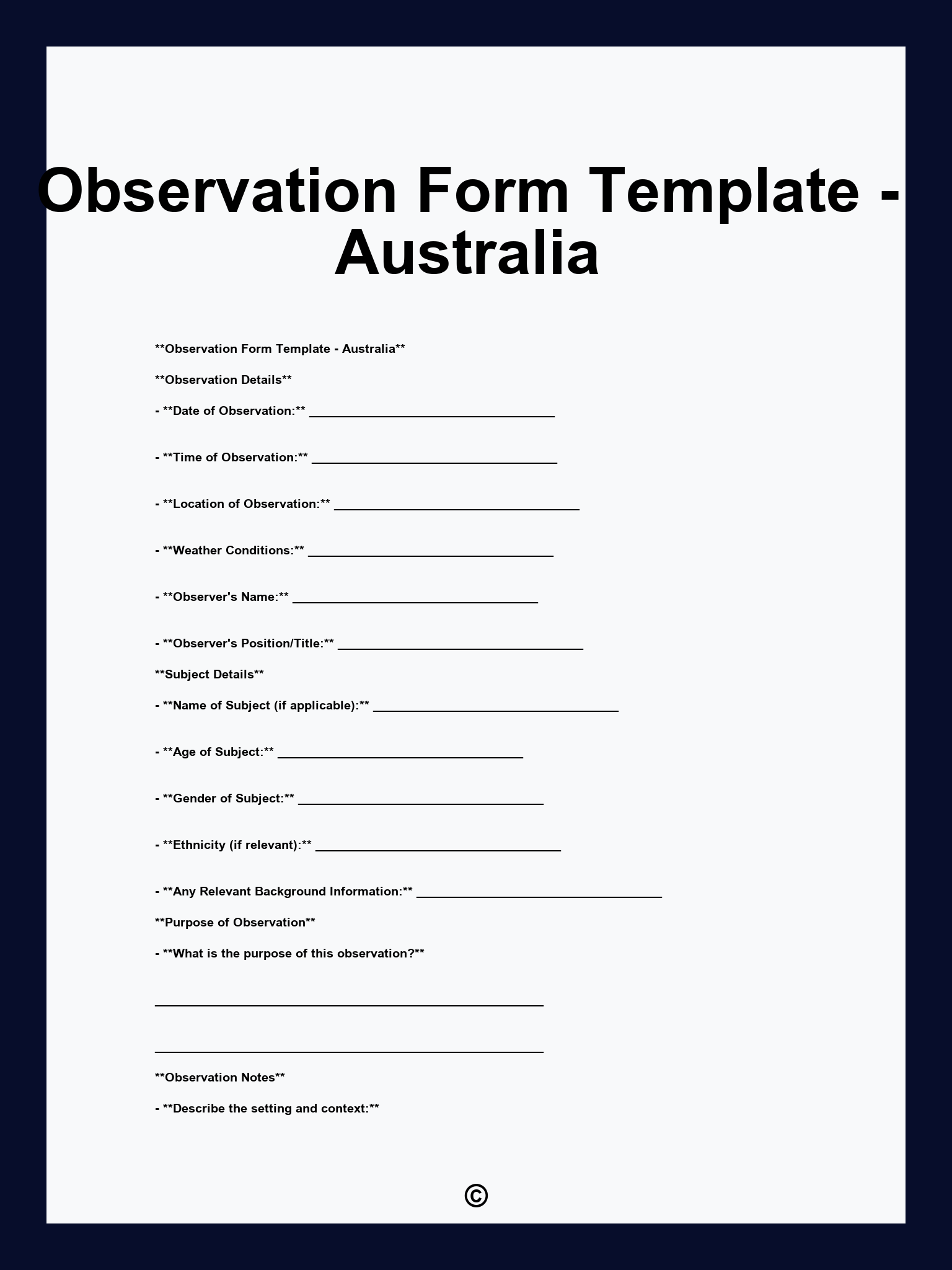 Observation Form Template - Australia