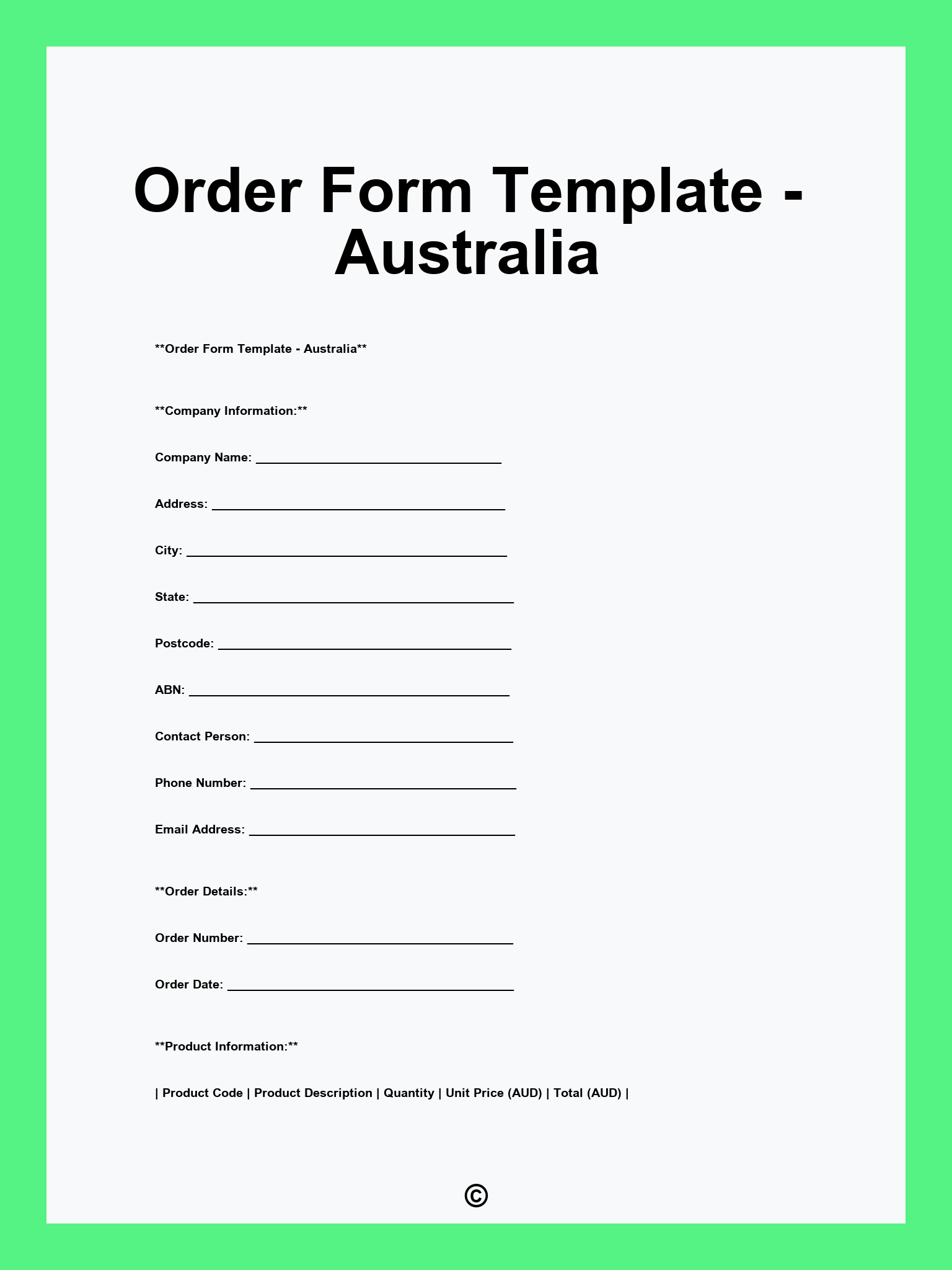Order Form Template - Australia