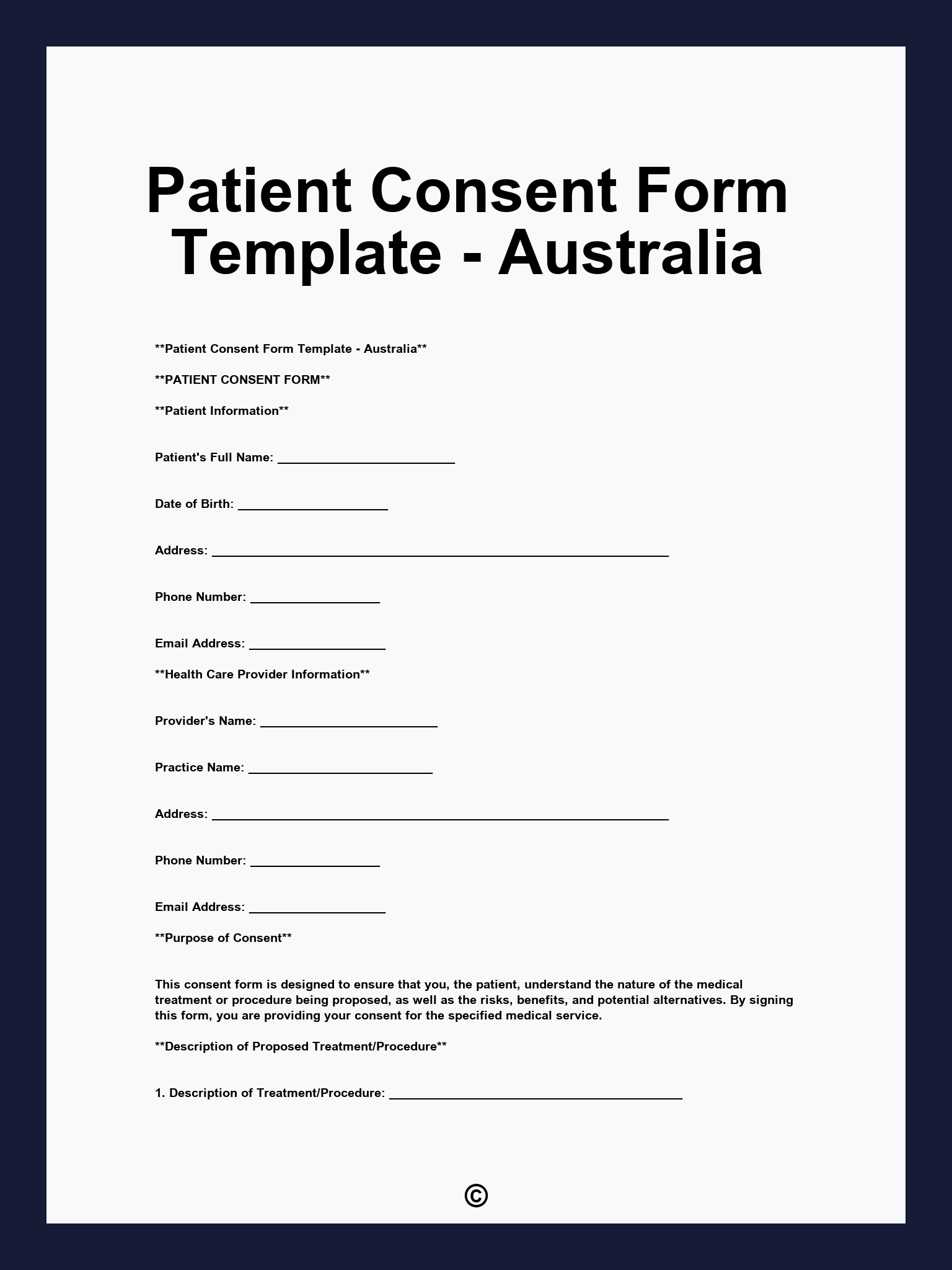 Patient Consent Form Template - Australia