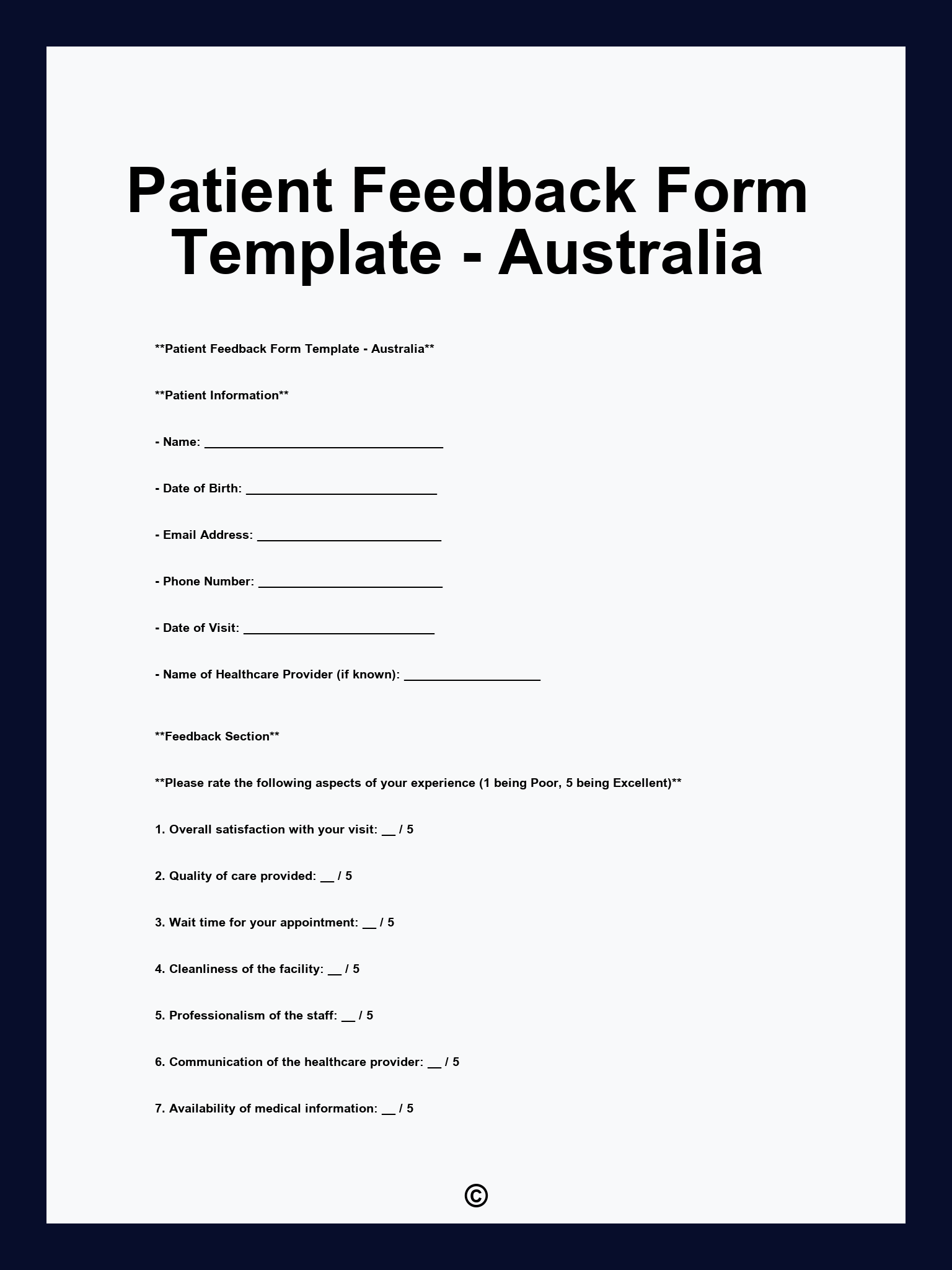 Patient Feedback Form Template - Australia