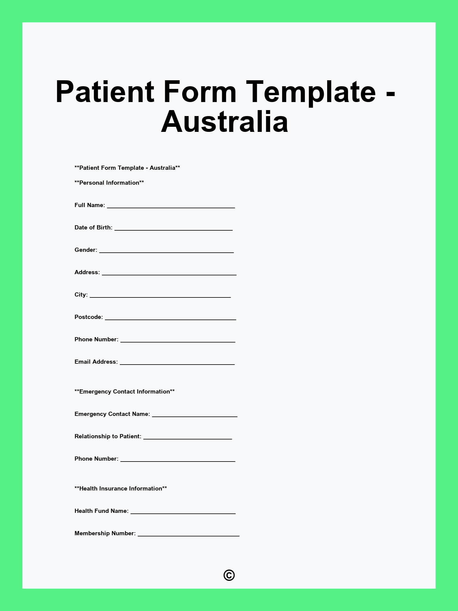 Patient Form Template - Australia