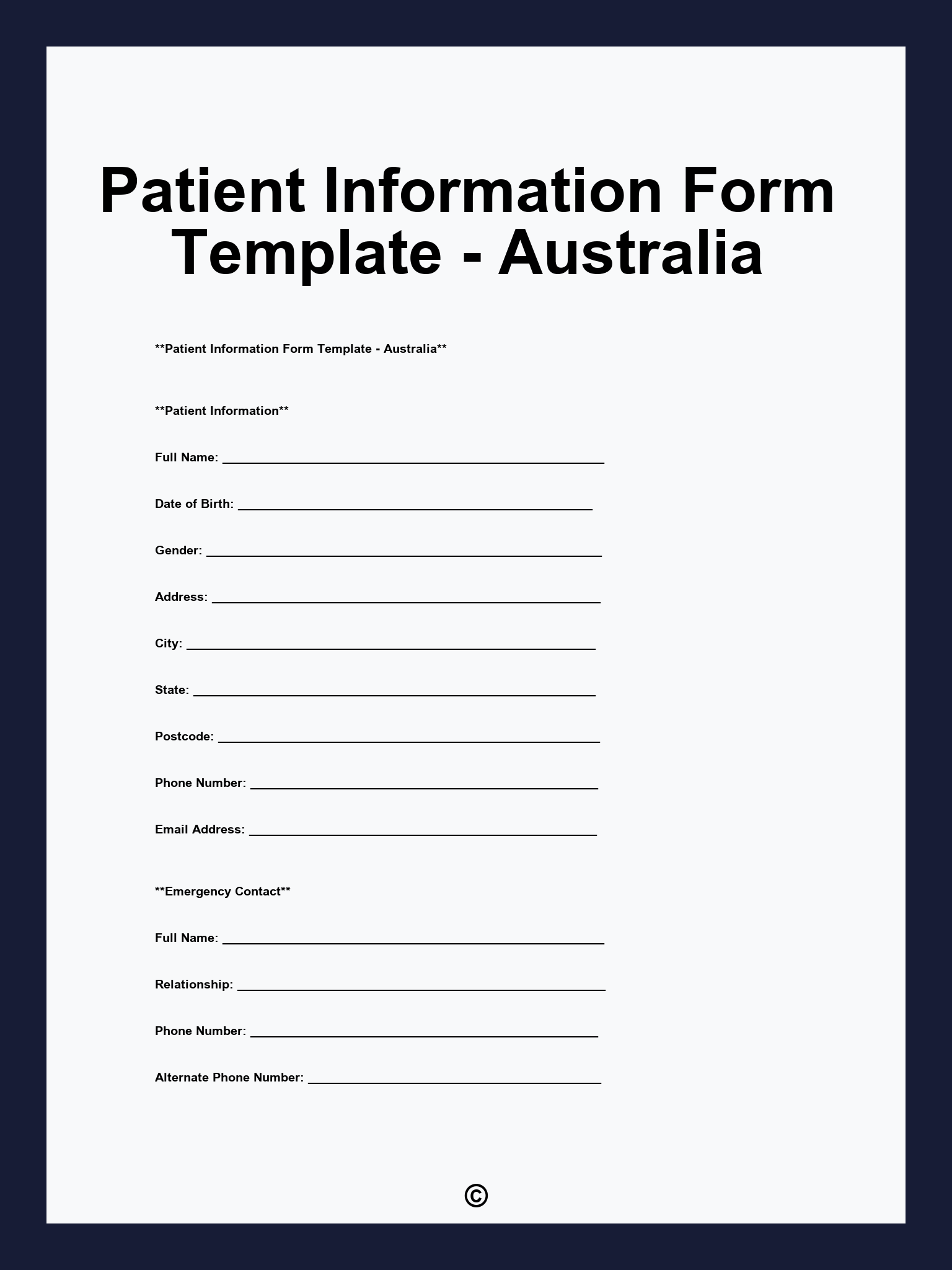 Patient Information Form Template - Australia
