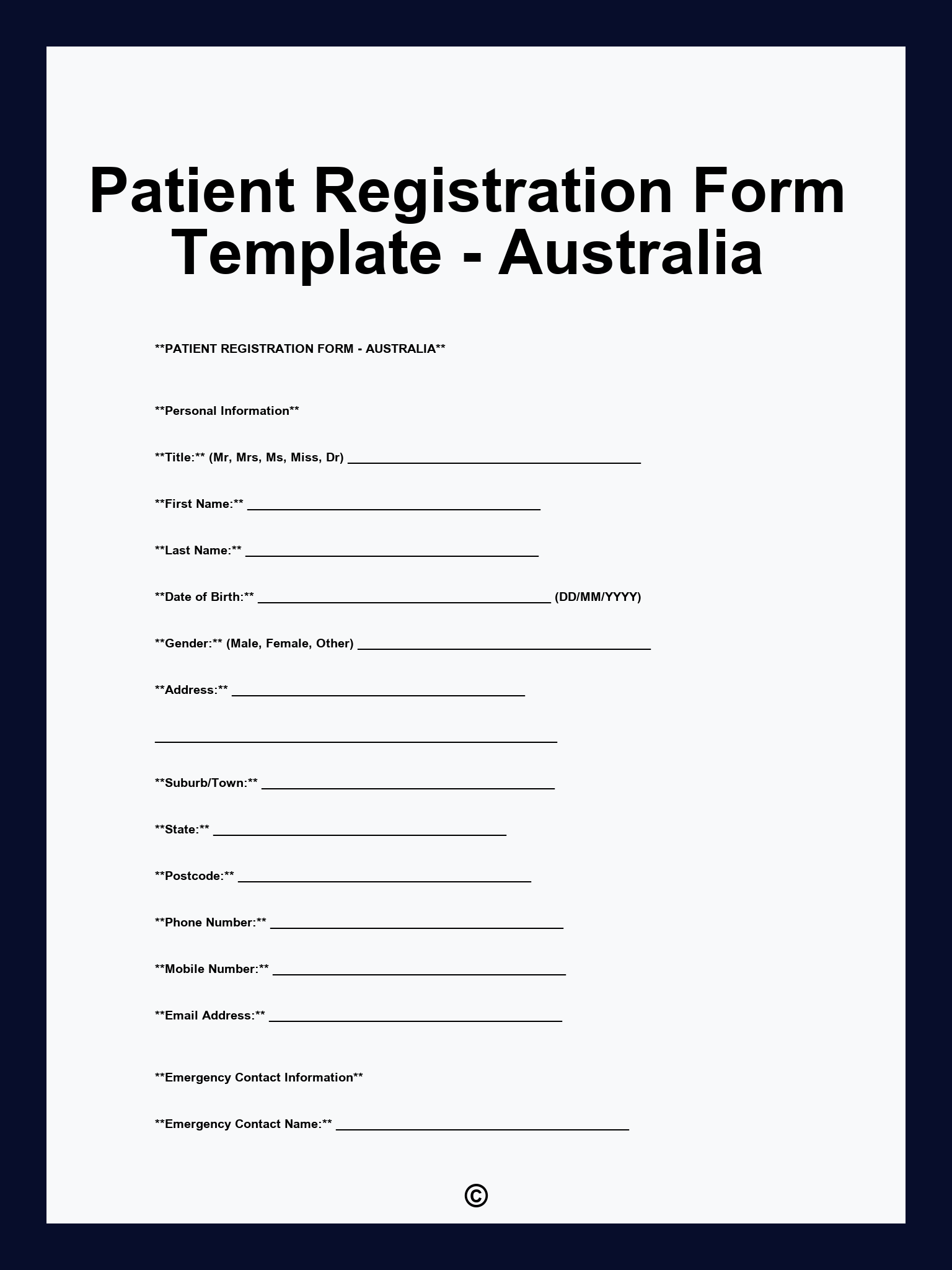 Patient Registration Form Template - Australia