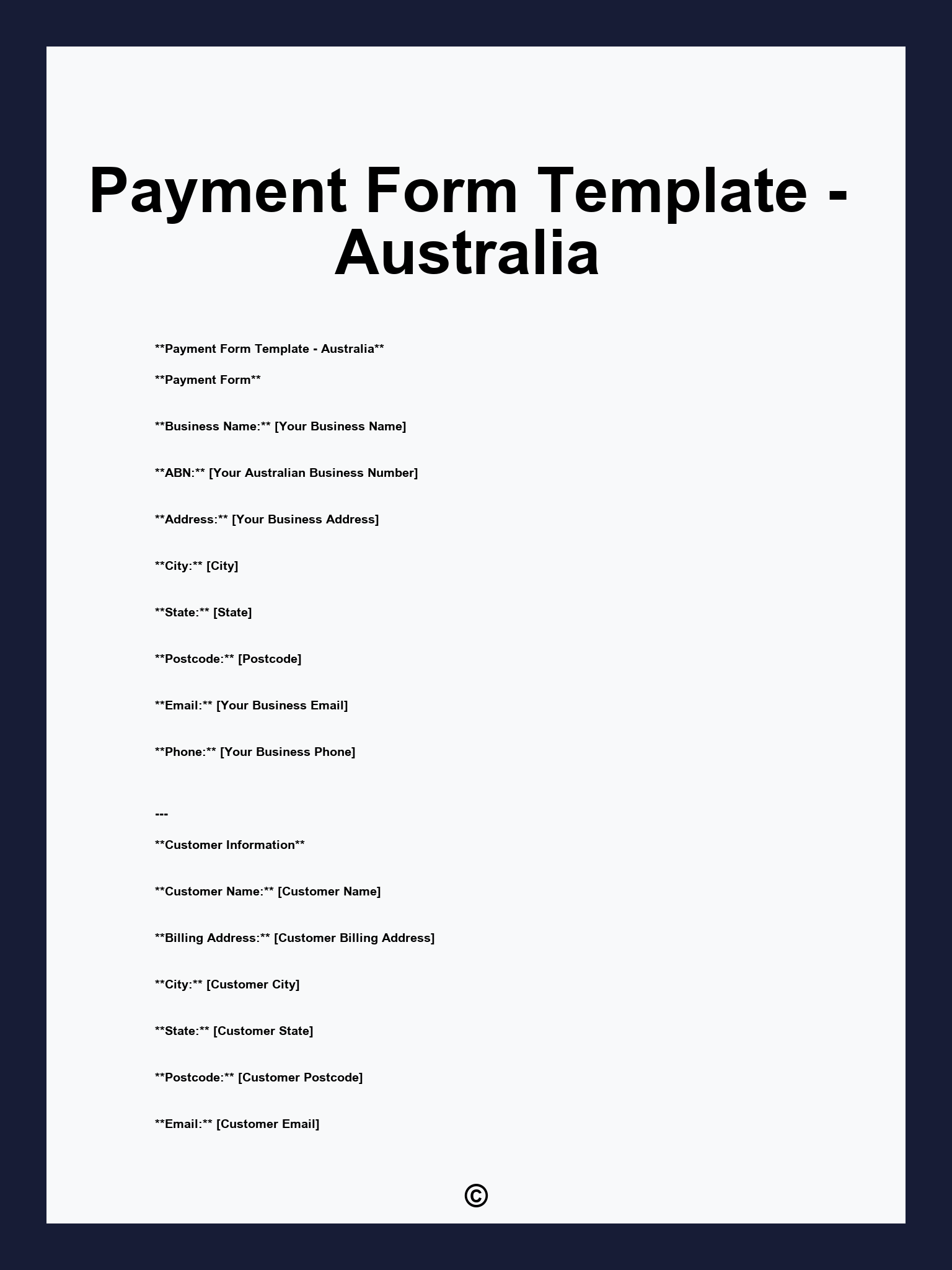 Payment Form Template - Australia