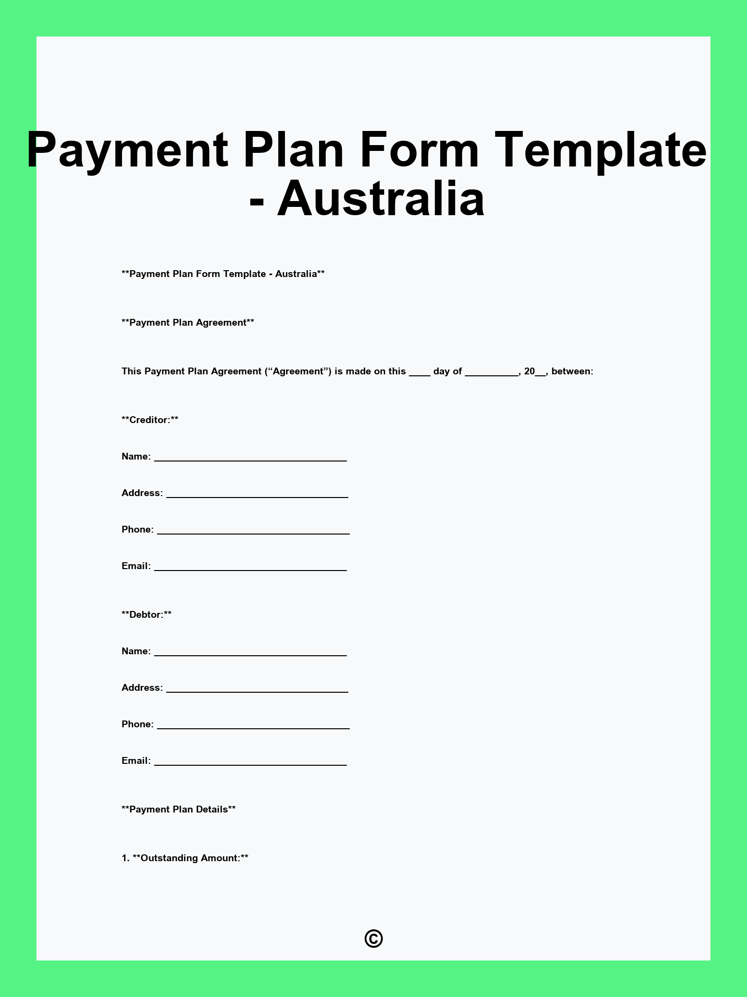 Payment Plan Form Template - Australia
