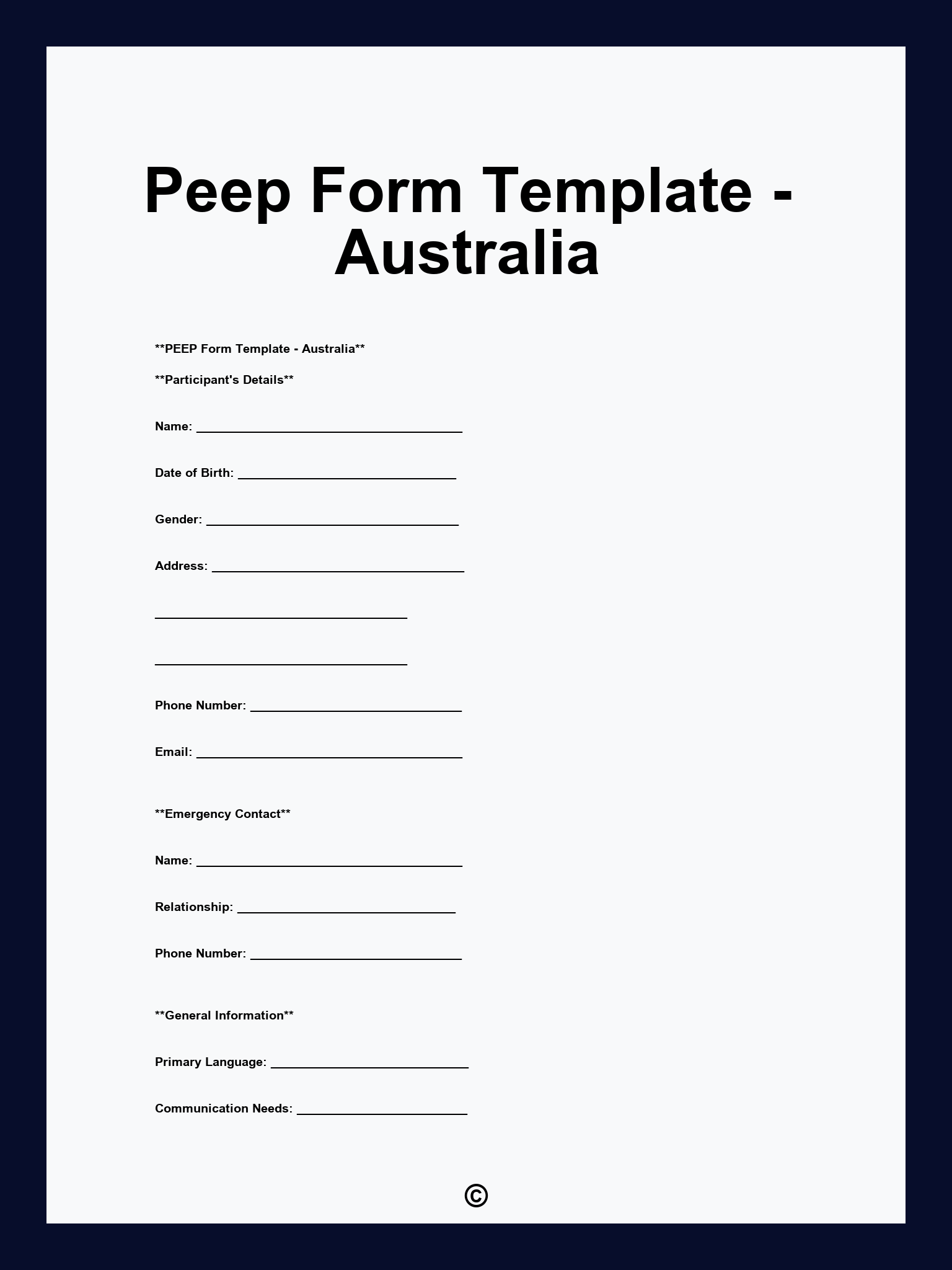 Peep Form Template - Australia