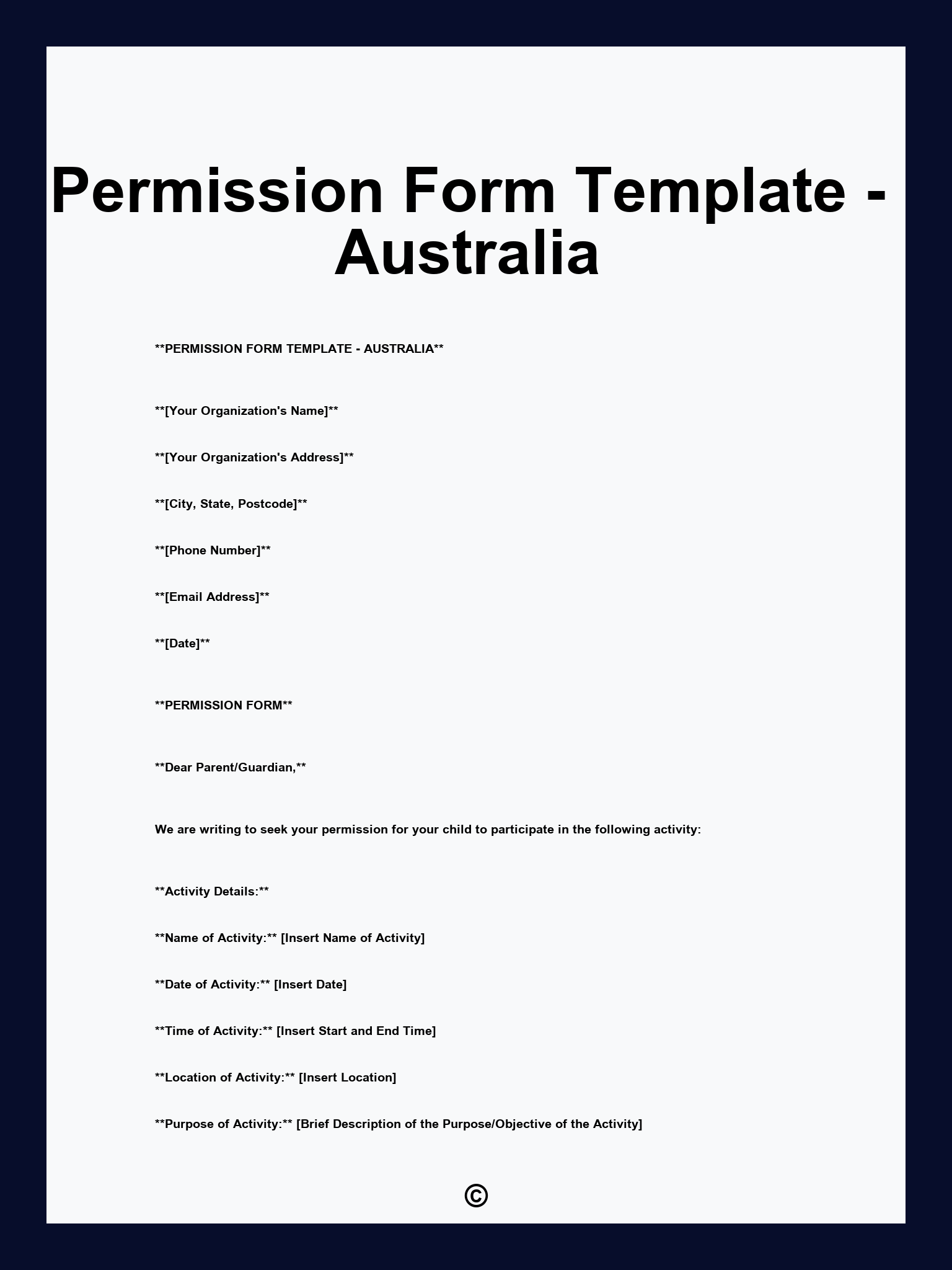 Permission Form Template - Australia