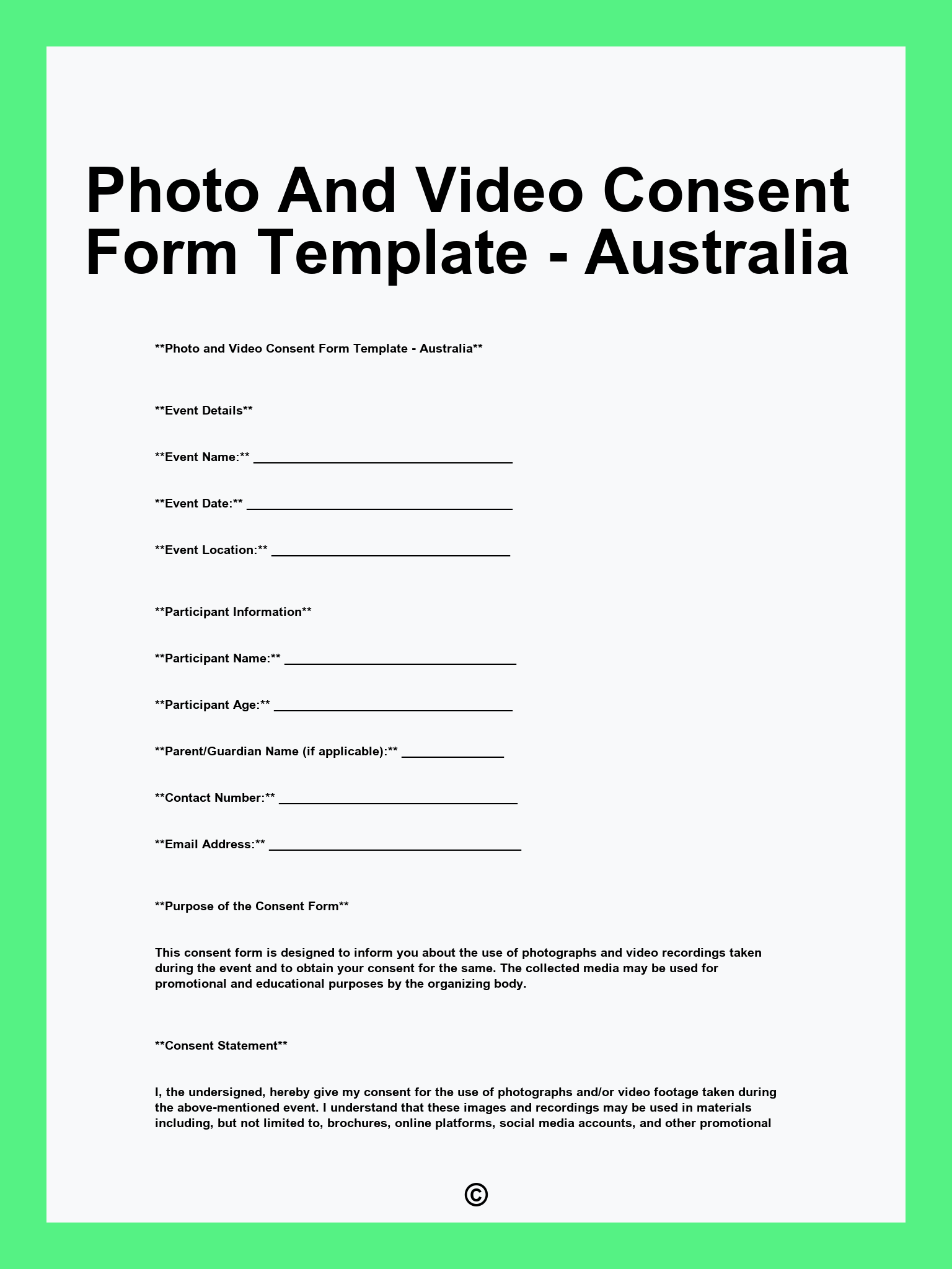 Photo And Video Consent Form Template - Australia