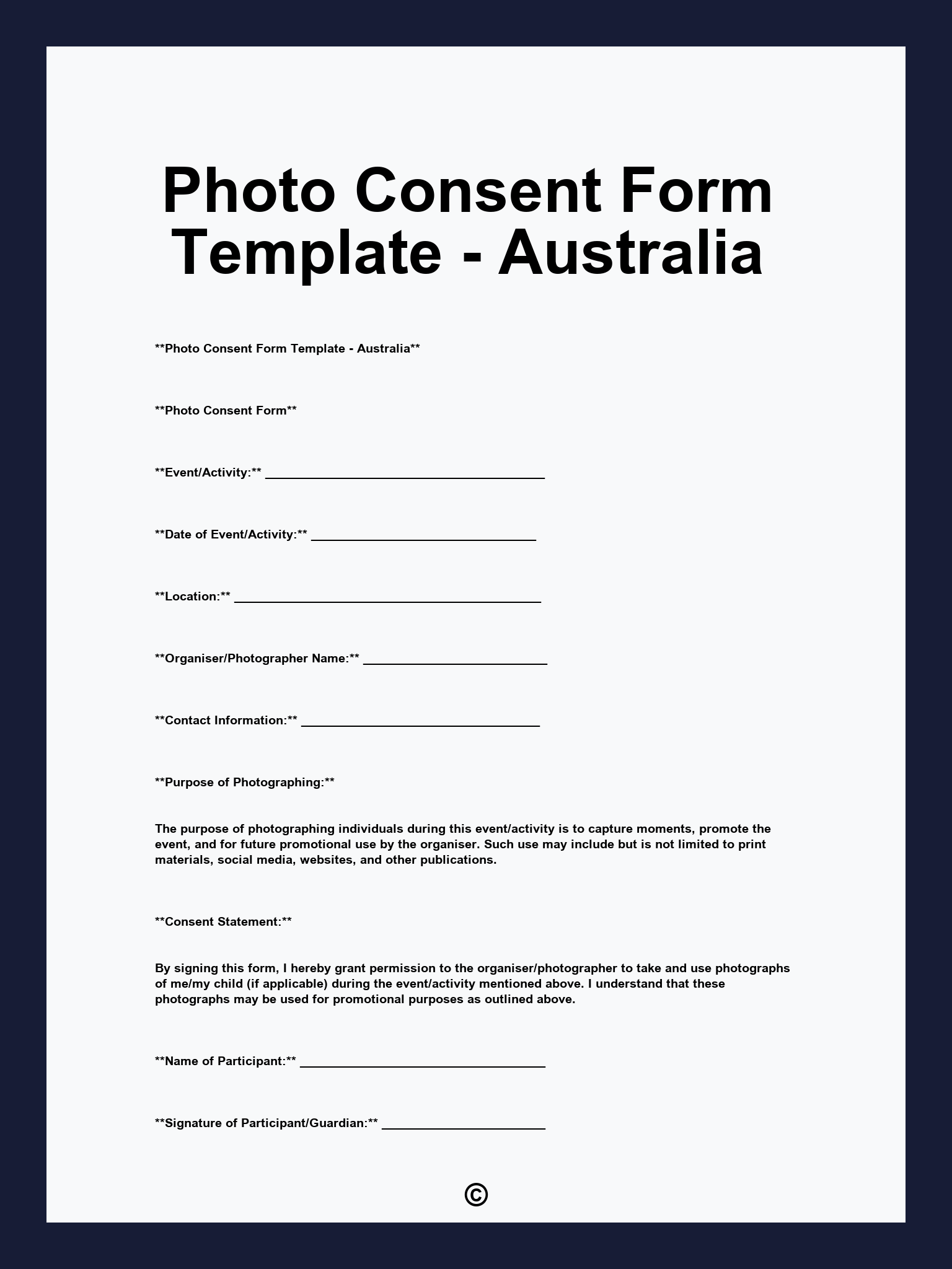 Photo Consent Form Template - Australia