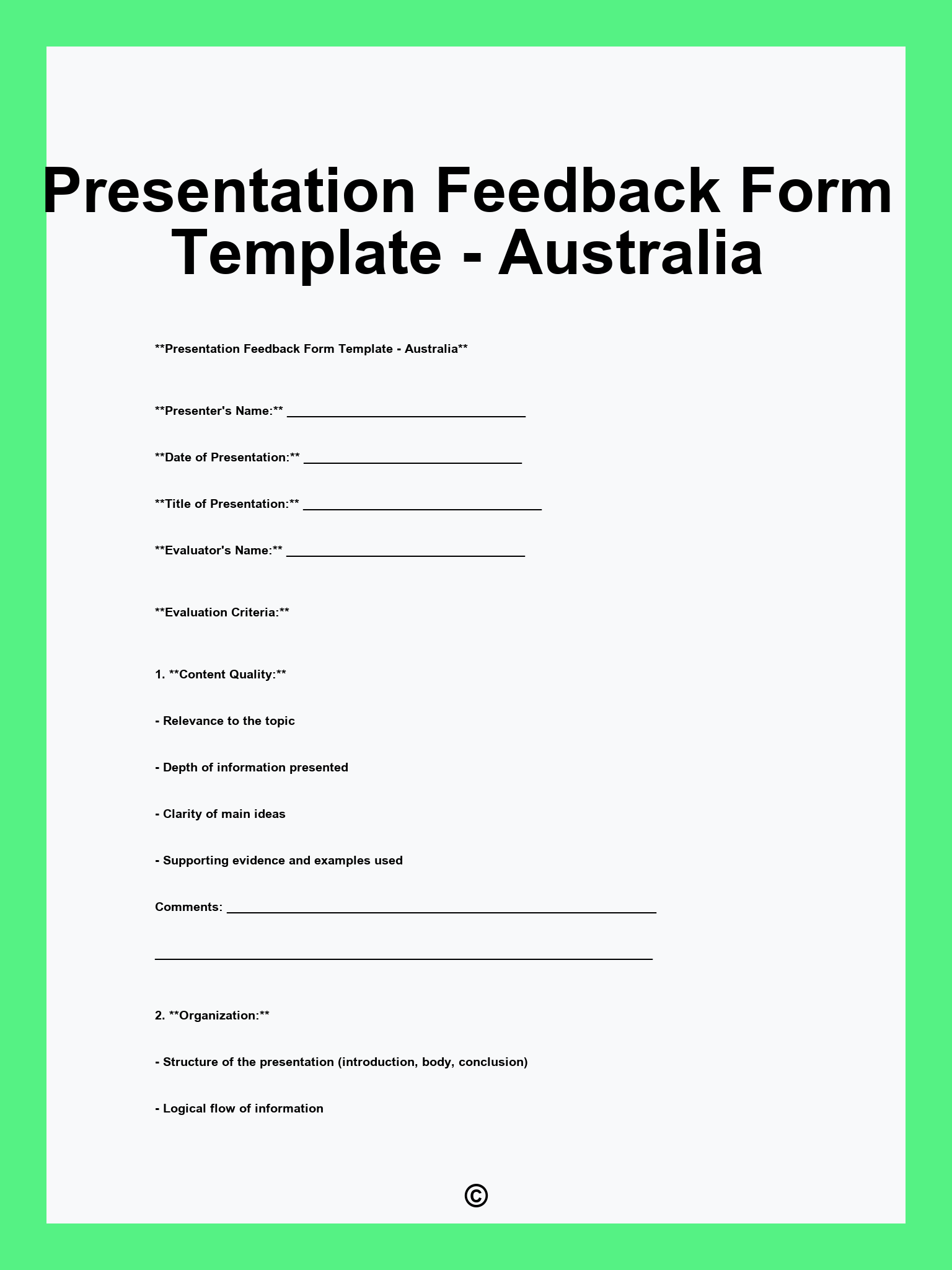 Presentation Feedback Form Template - Australia