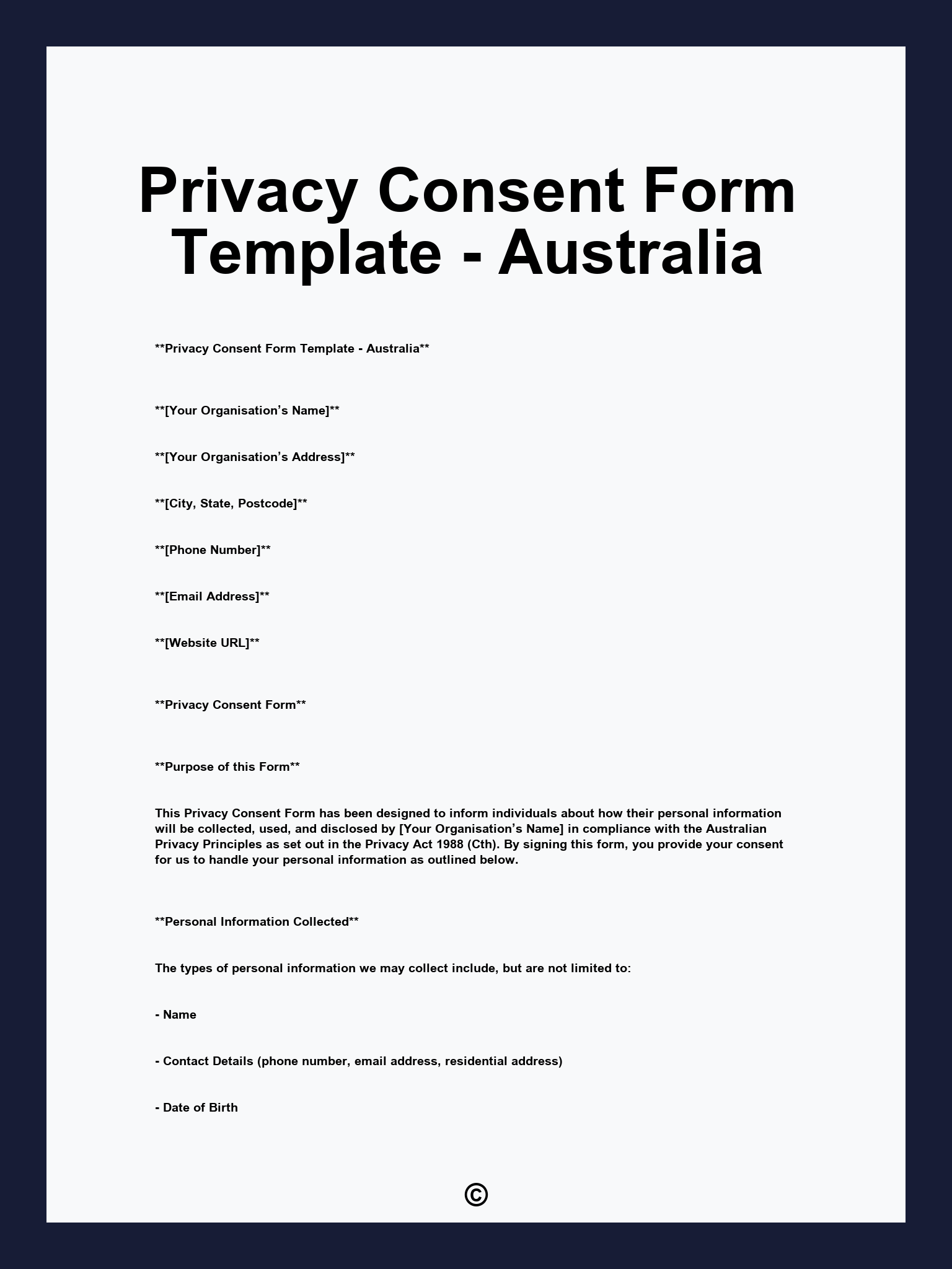 Privacy Consent Form Template - Australia