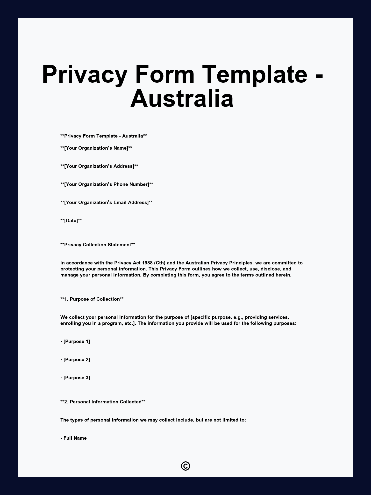 Privacy Form Template - Australia