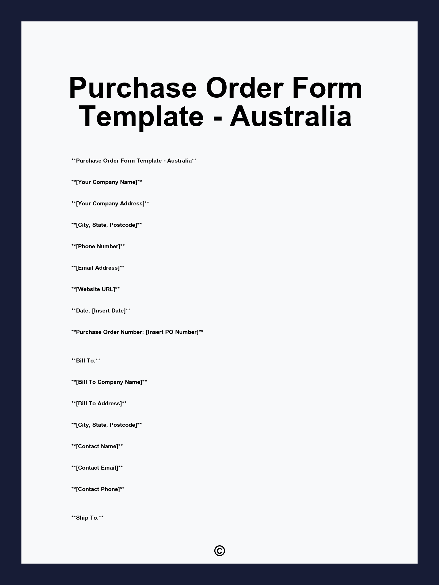Purchase Order Form Template - Australia