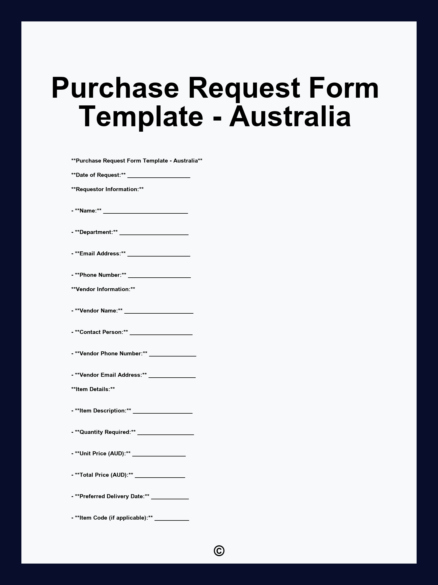 Purchase Request Form Template - Australia
