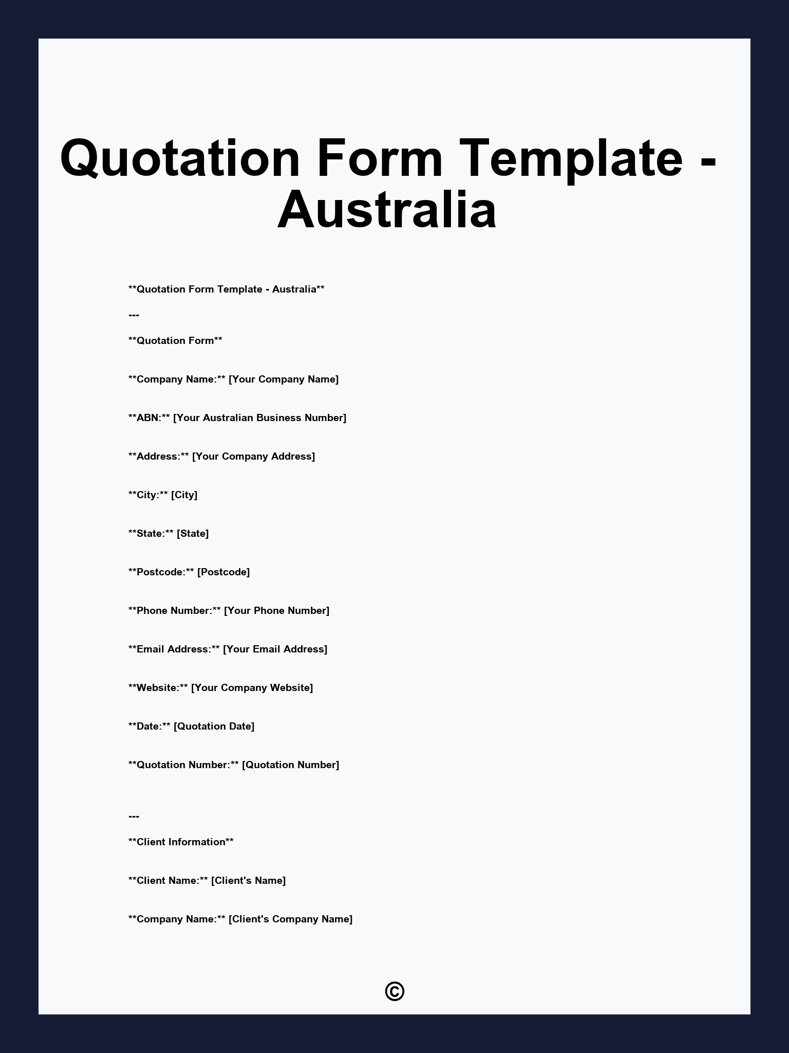 Quotation Form Template - Australia