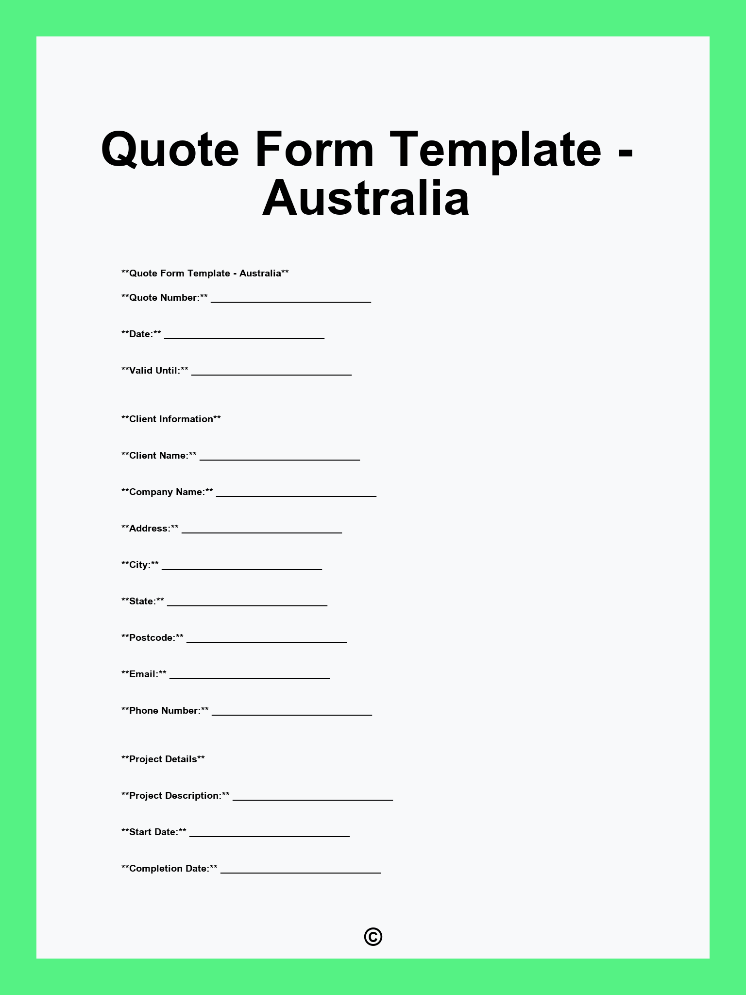 Quote Form Template - Australia