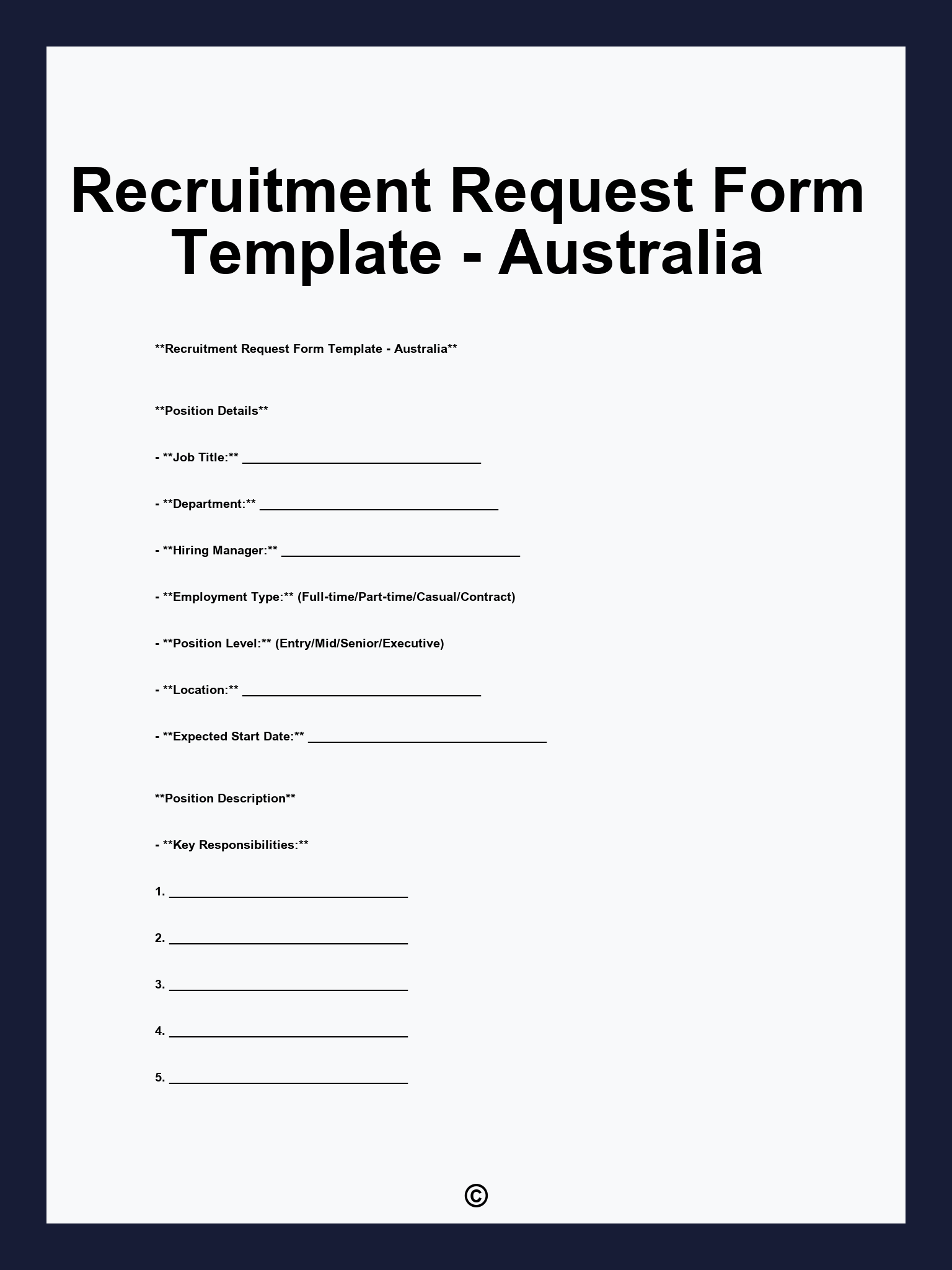 Recruitment Request Form Template - Australia