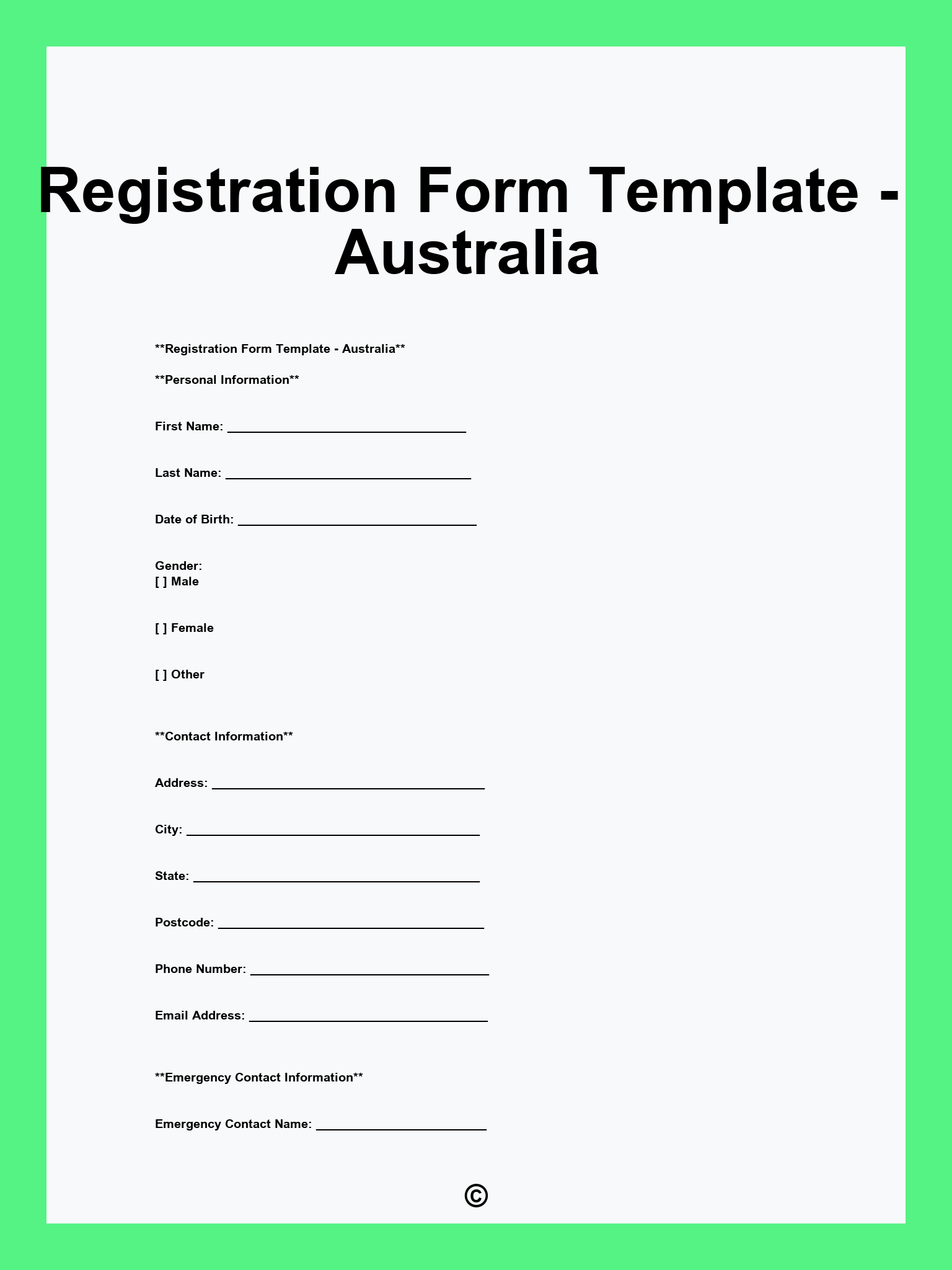 Registration Form Template - Australia