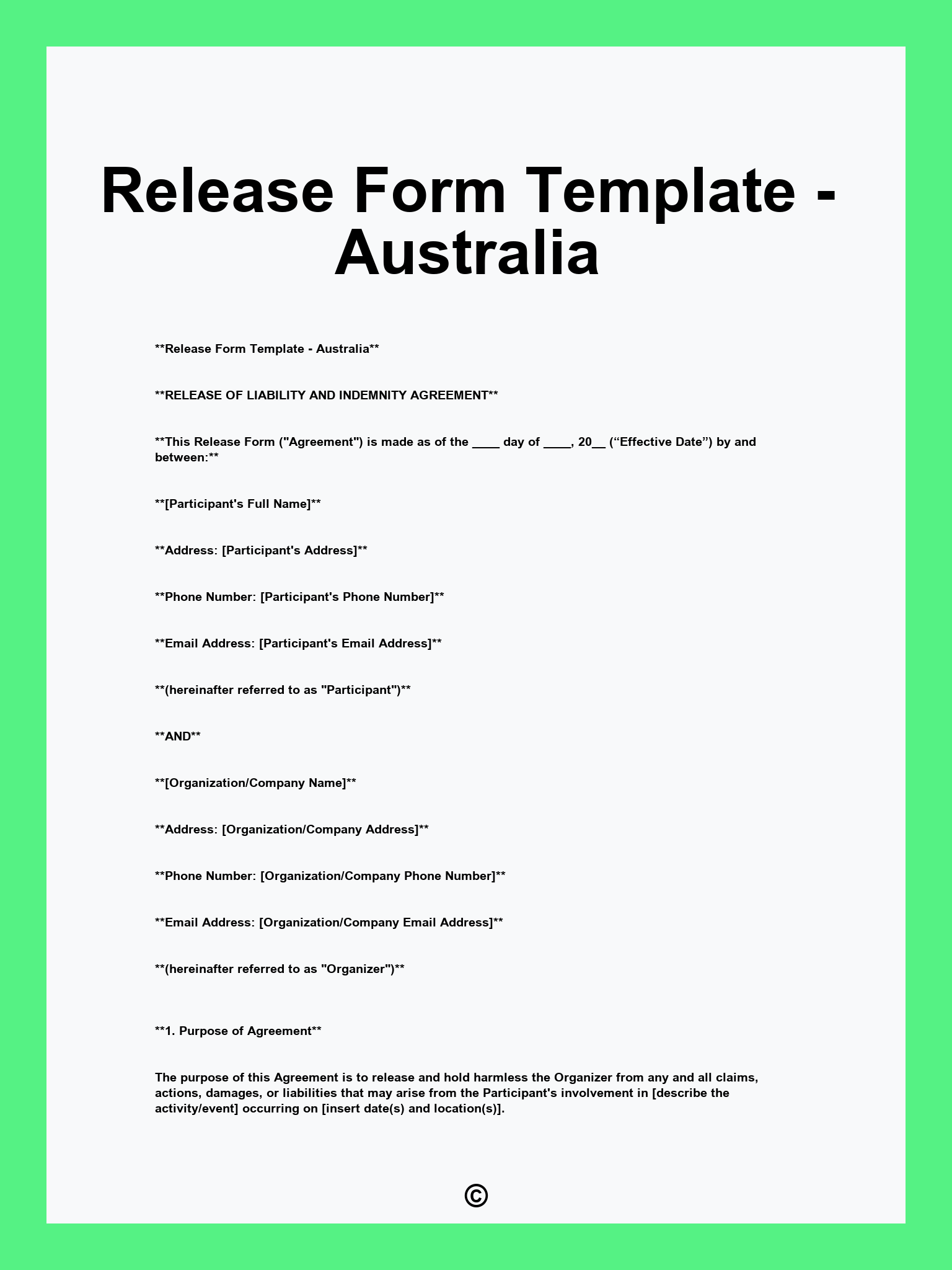 Release Form Template - Australia