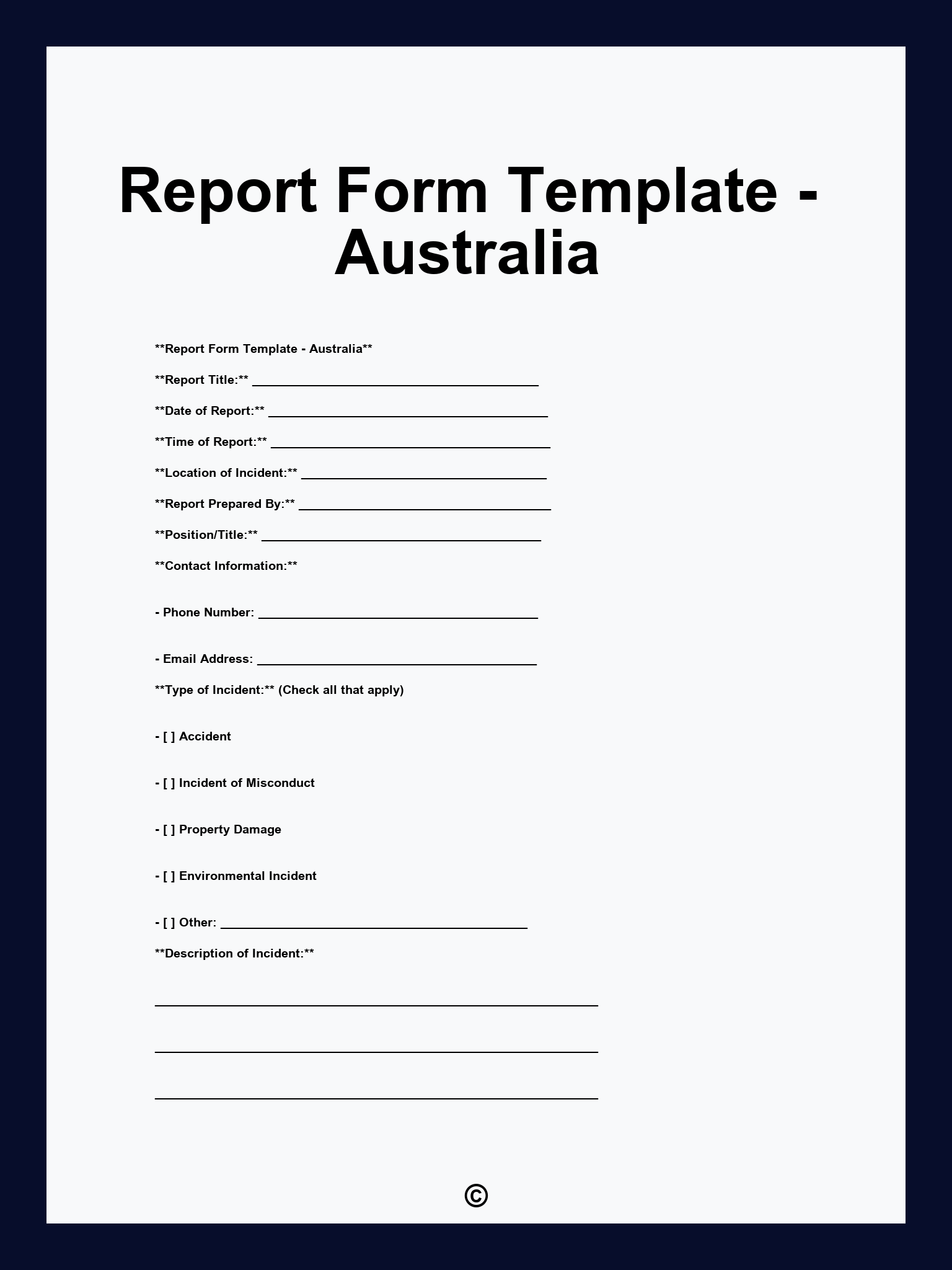 Report Form Template - Australia