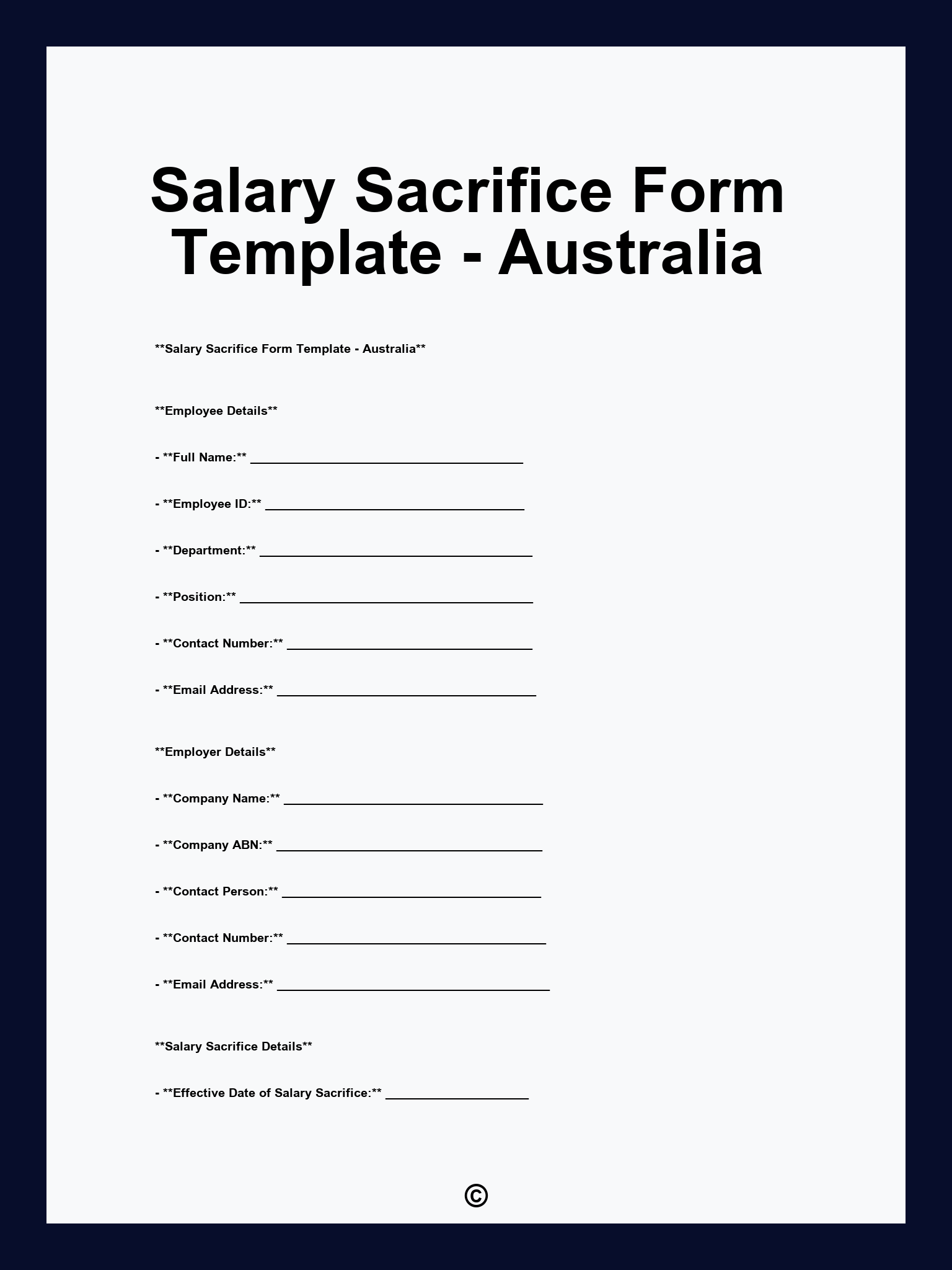 Salary Sacrifice Form Template - Australia