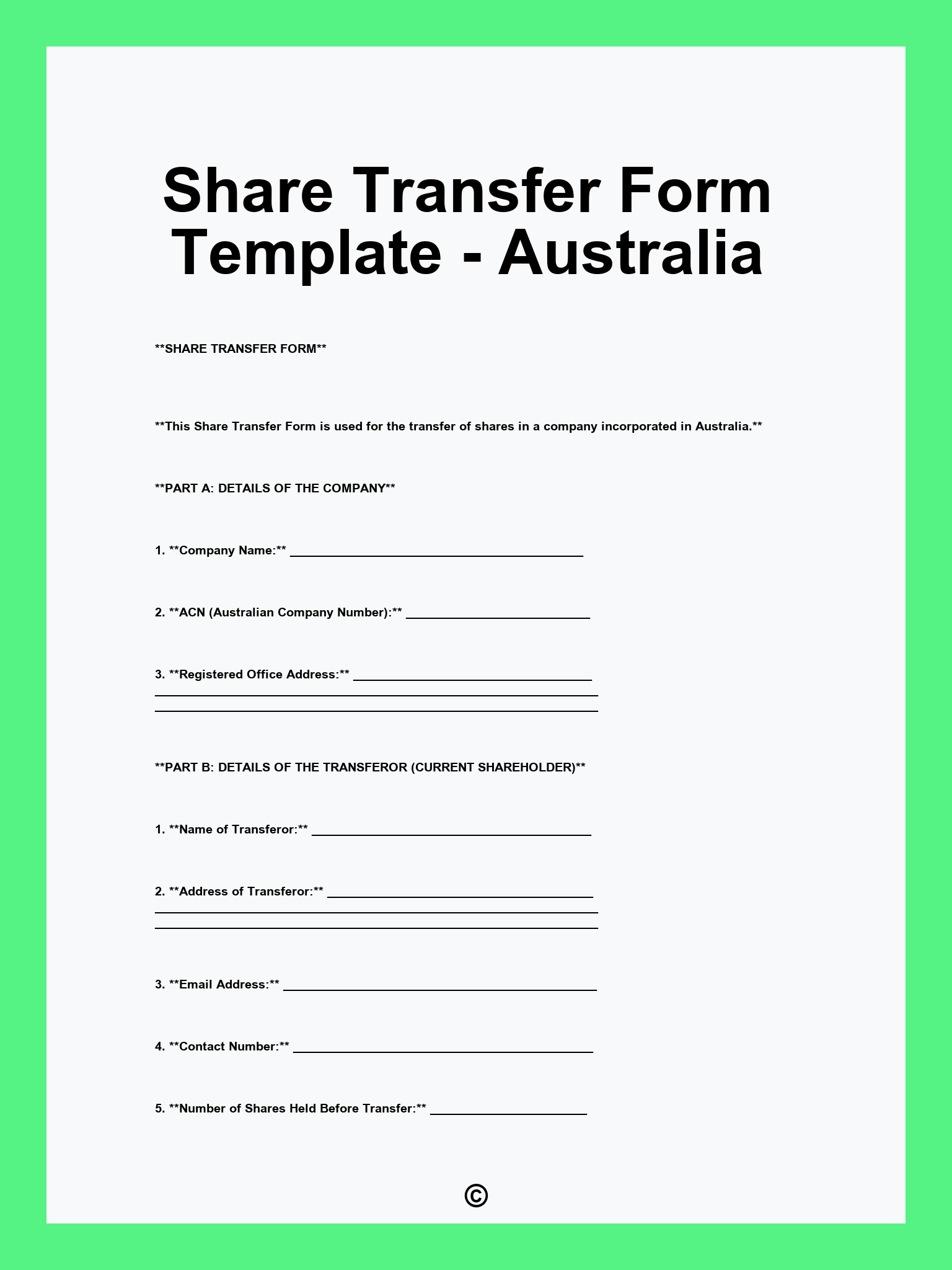 Share Transfer Form Template - Australia