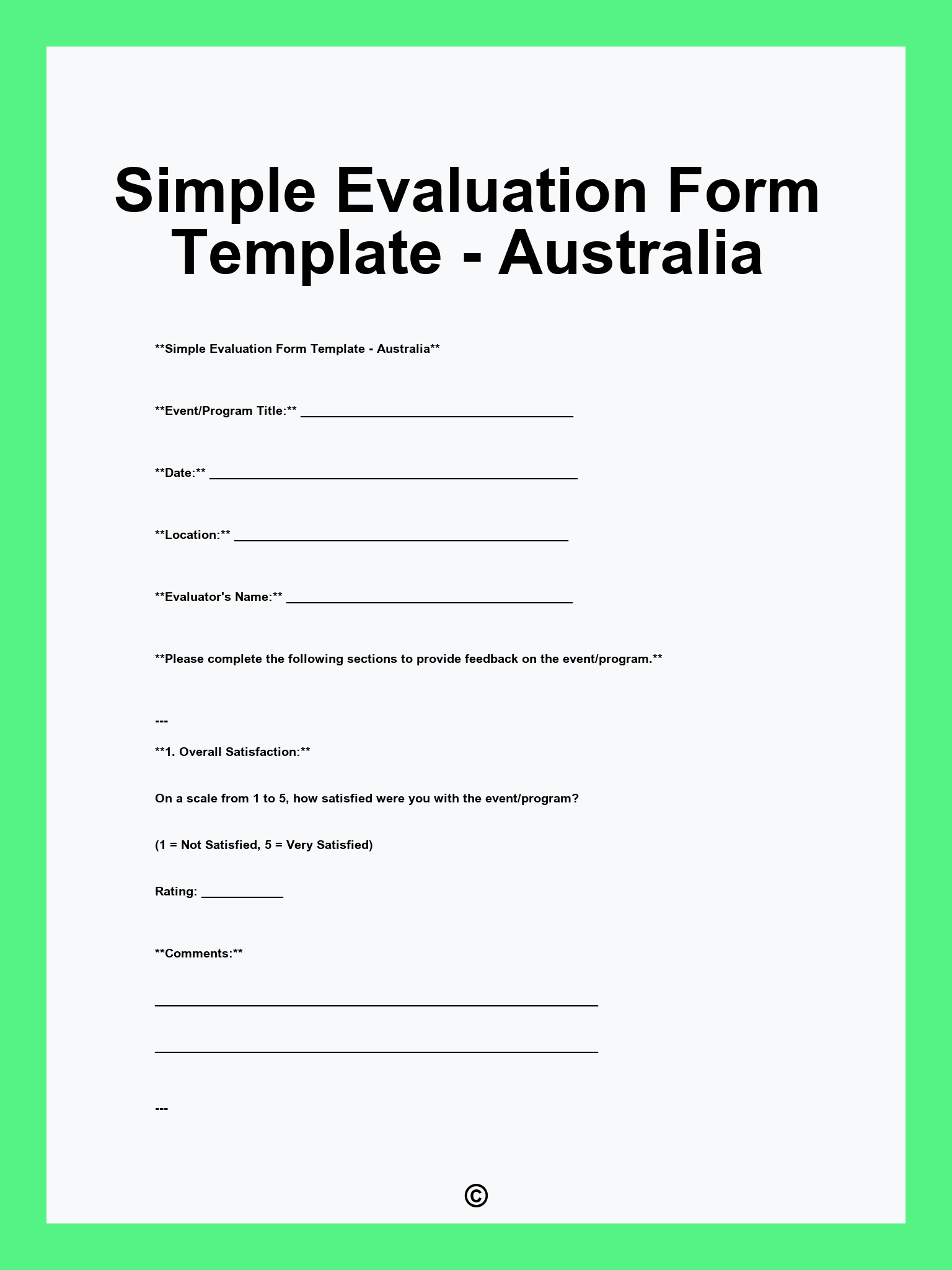 Simple Evaluation Form Template - Australia