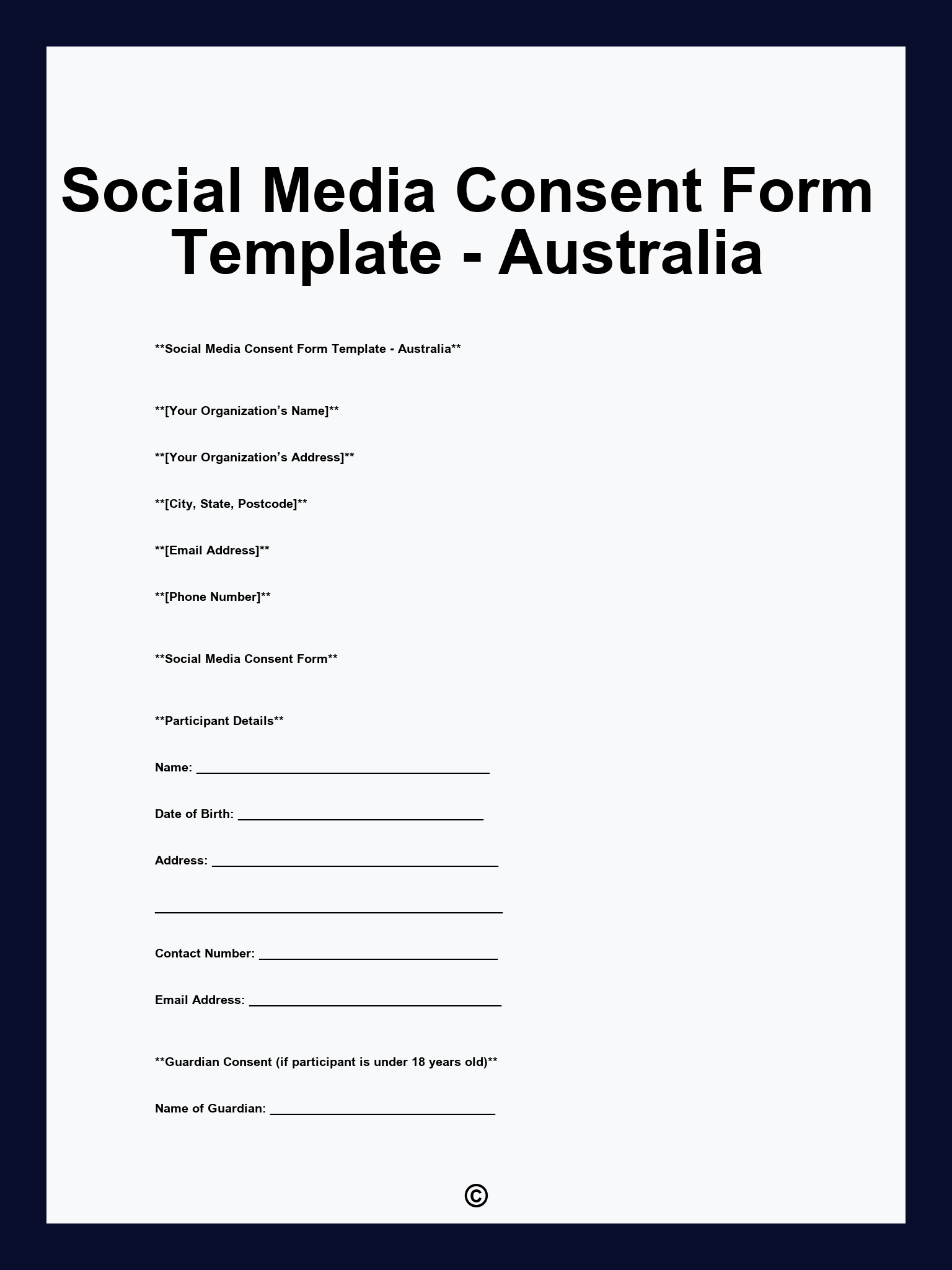 Social Media Consent Form Template - Australia