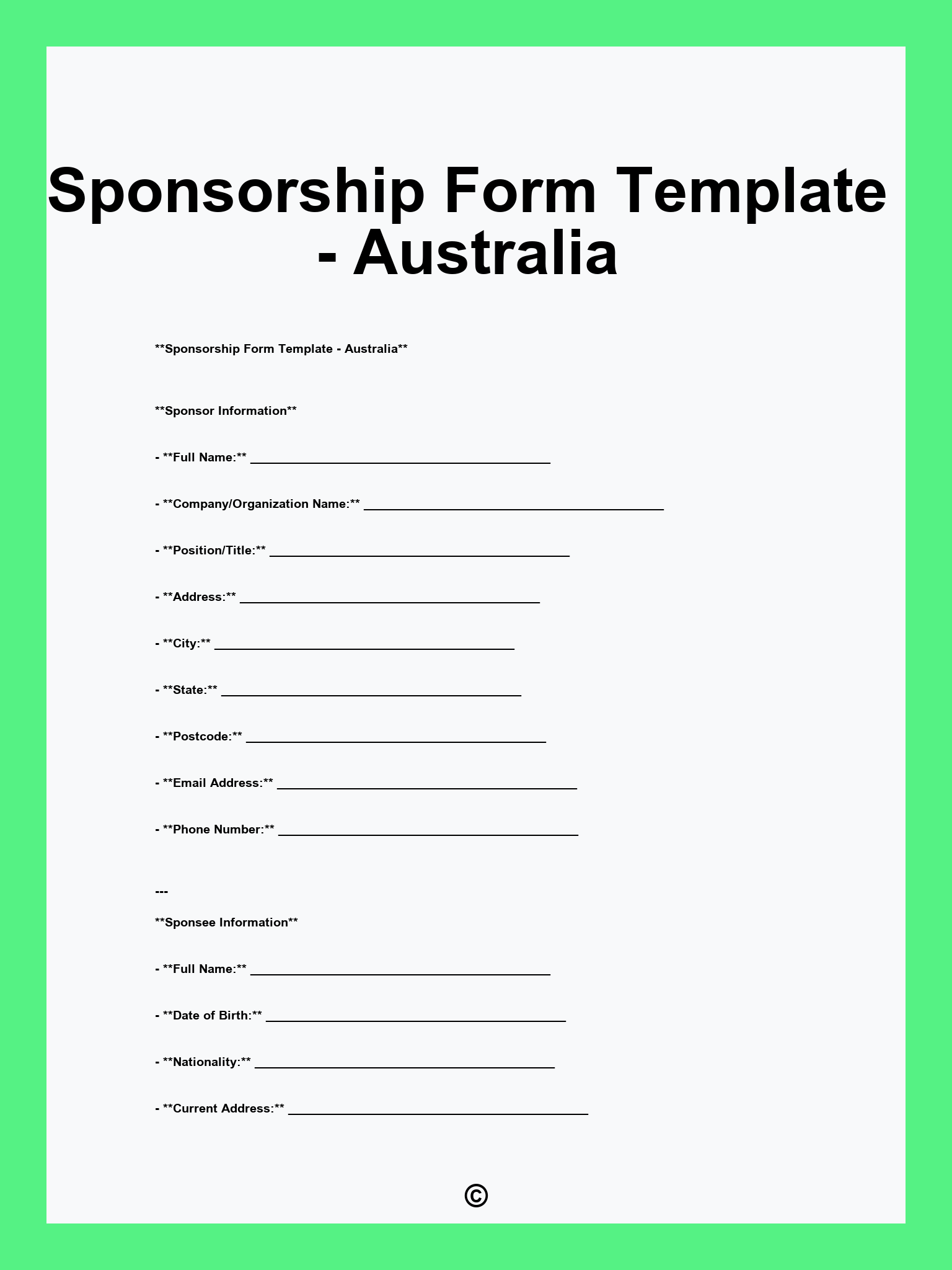 Sponsorship Form Template - Australia