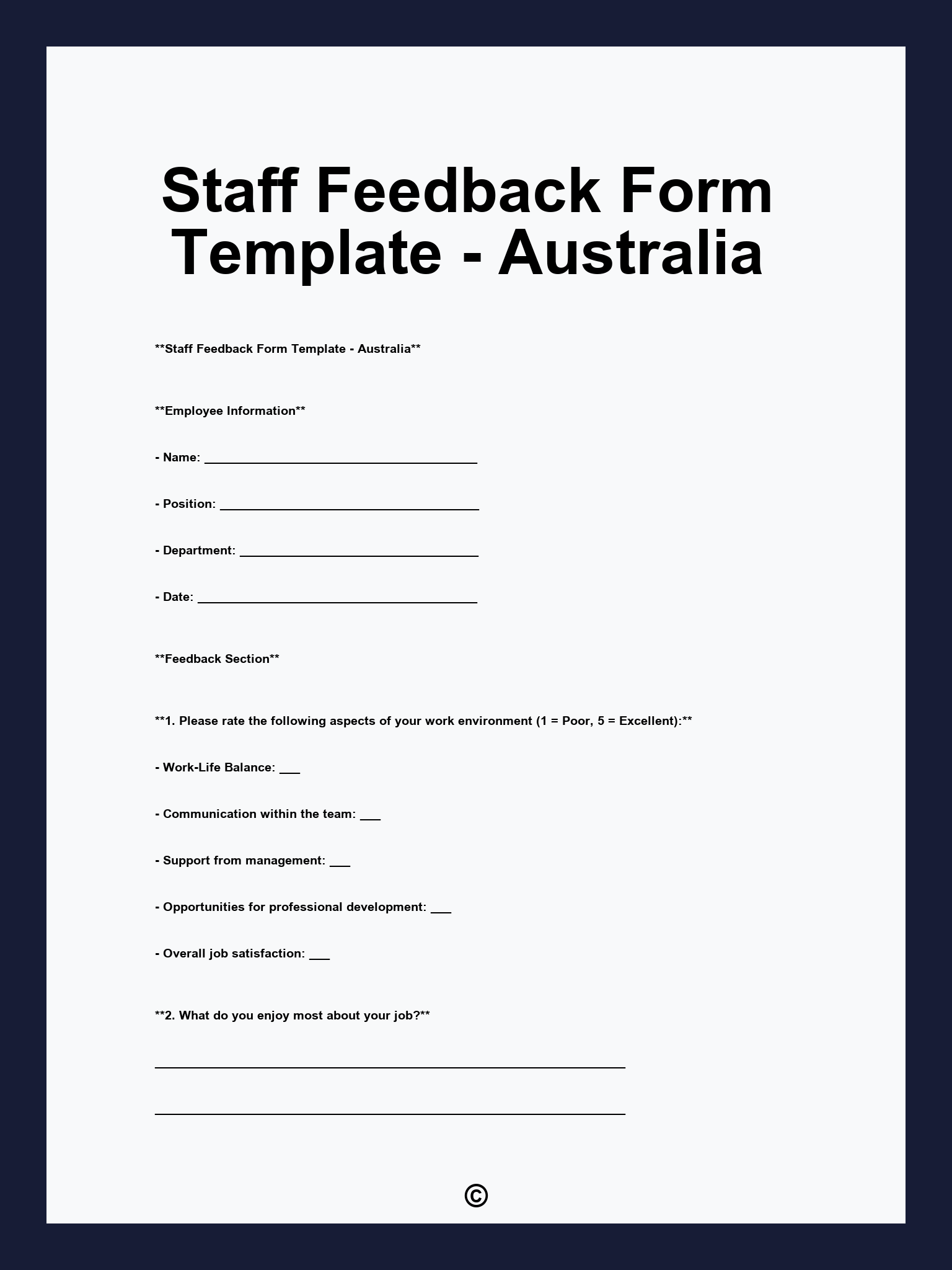 Staff Feedback Form Template - Australia