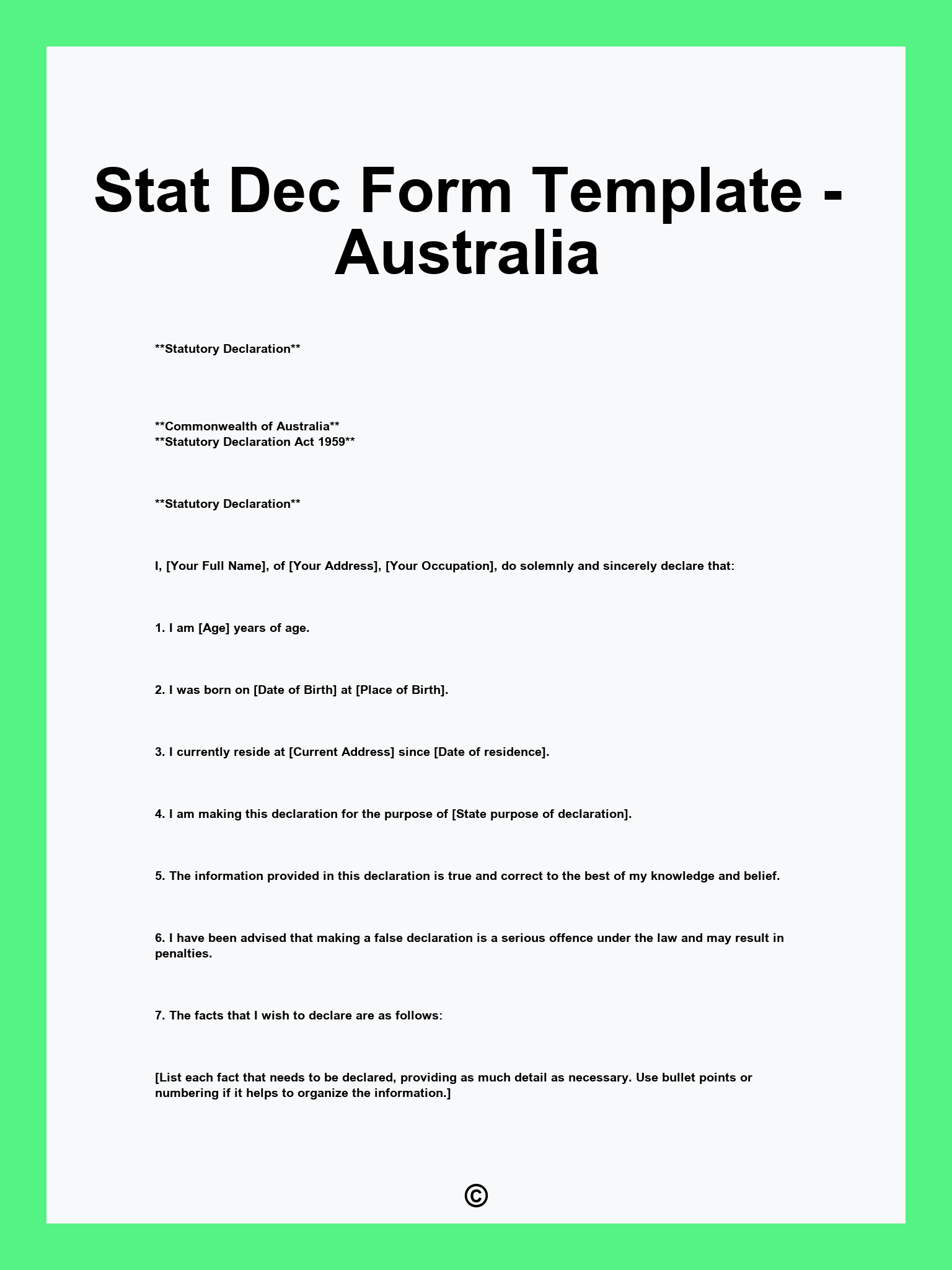 Stat Dec Form Template - Australia