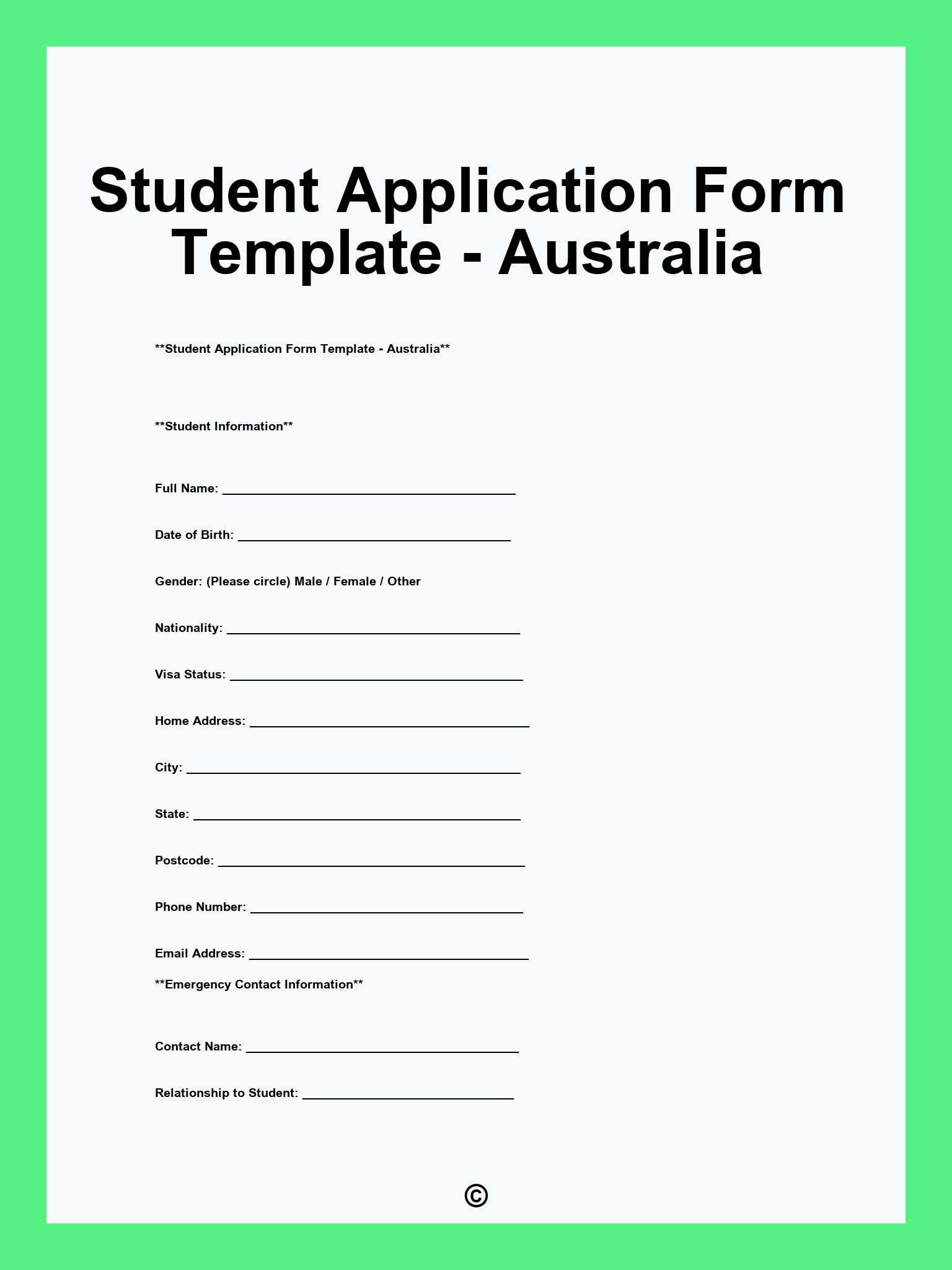 Student Application Form Template - Australia