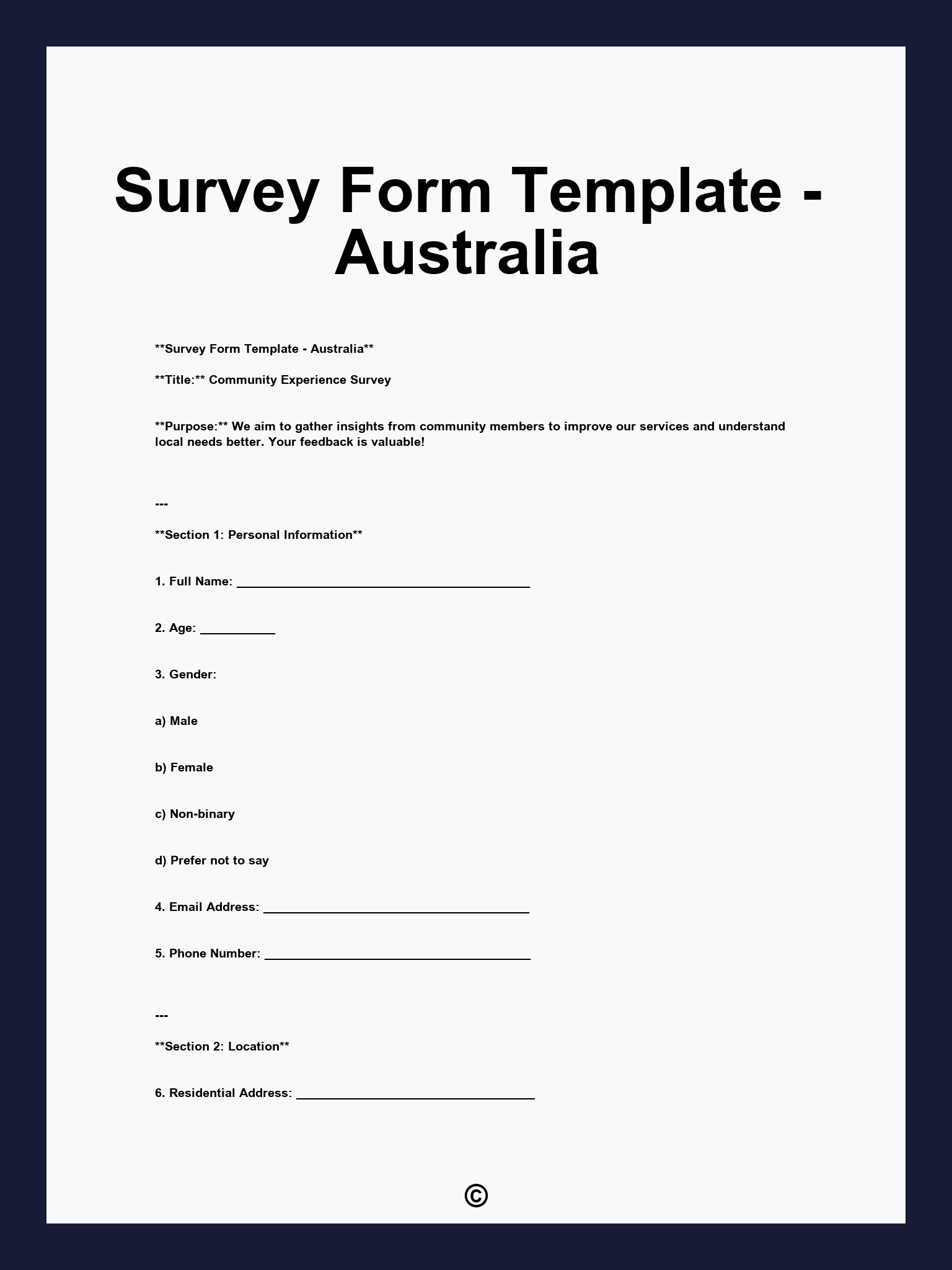 Survey Form Template - Australia