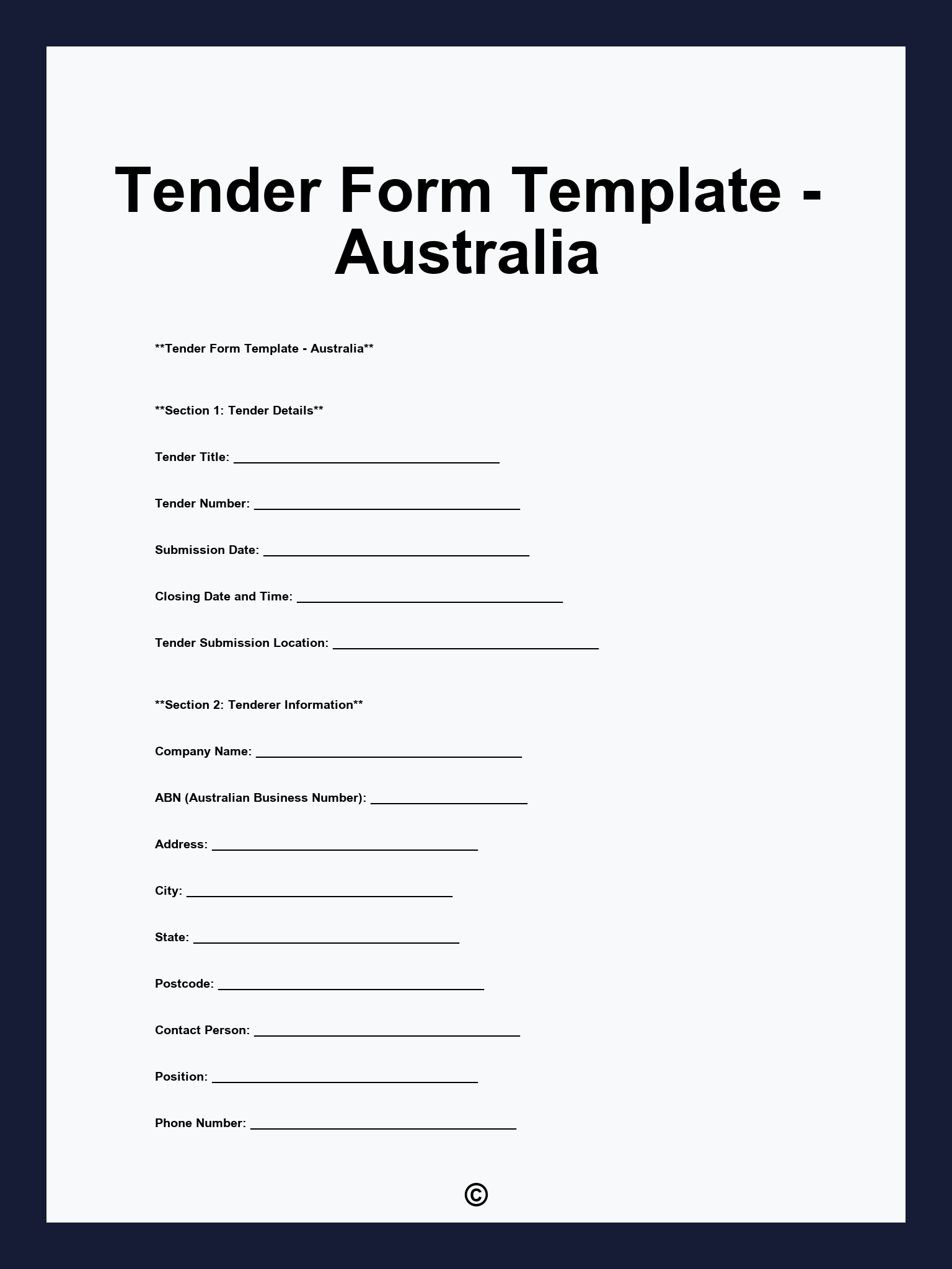 Tender Form Template - Australia