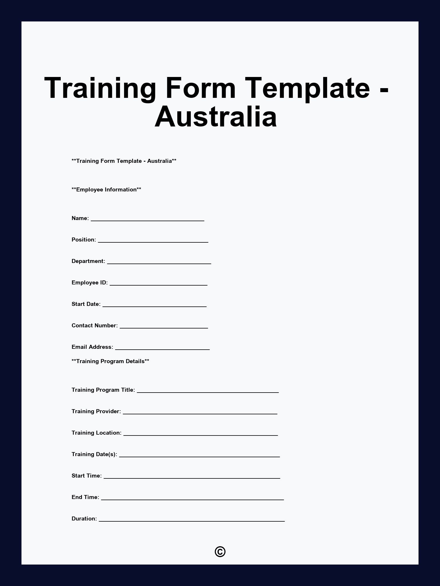 Training Form Template - Australia