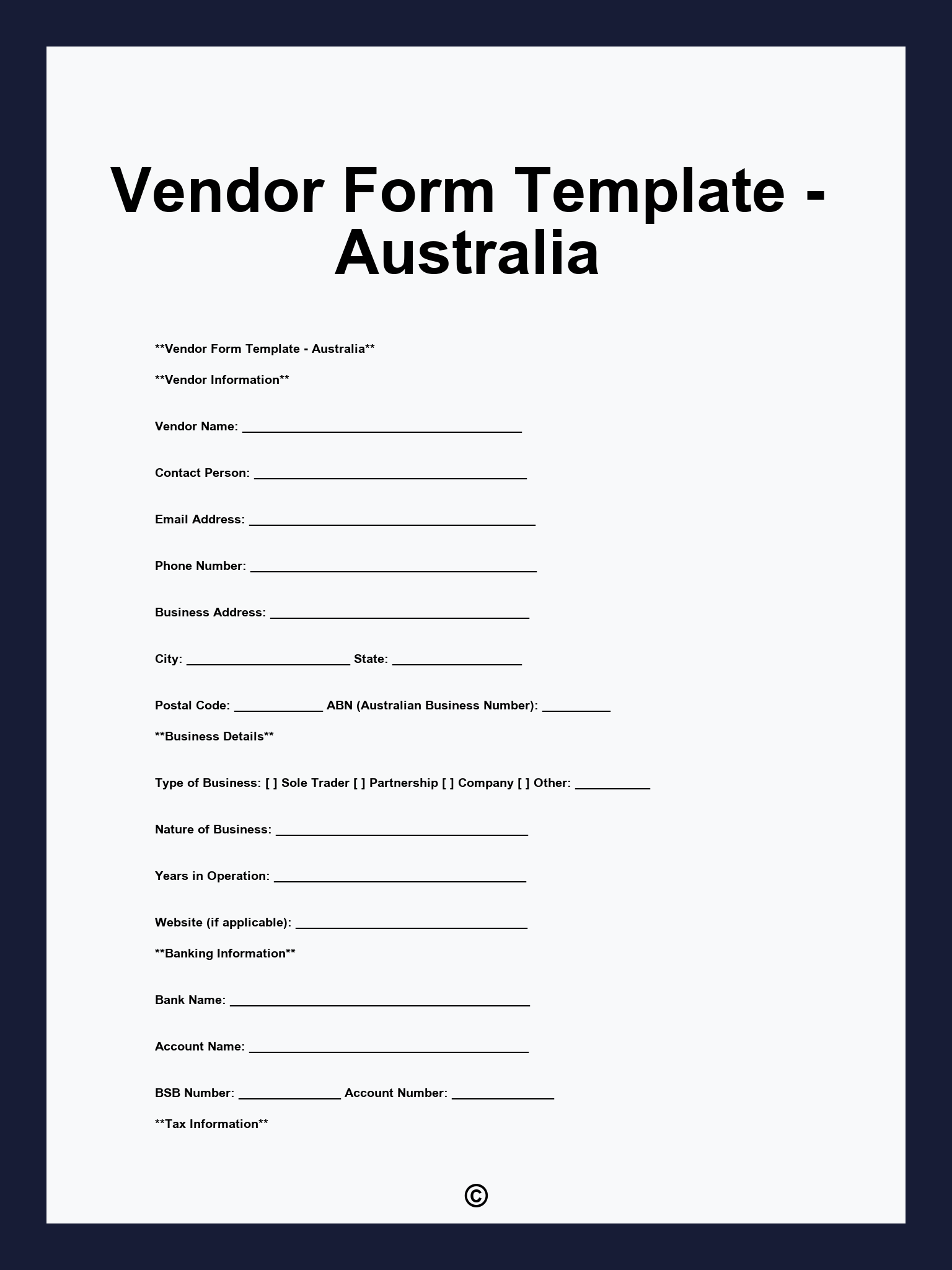 Vendor Form Template - Australia