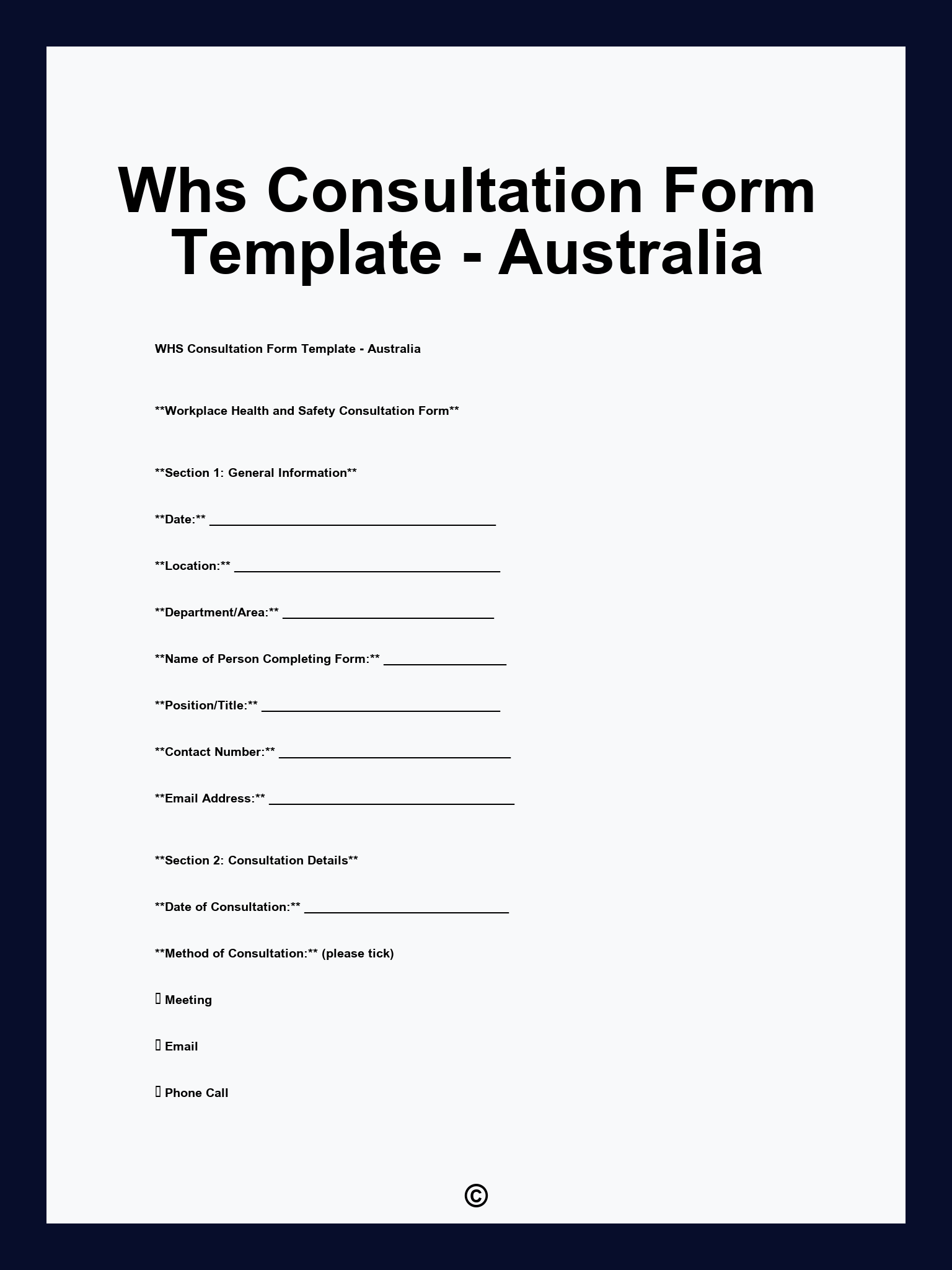Whs Consultation Form Template - Australia